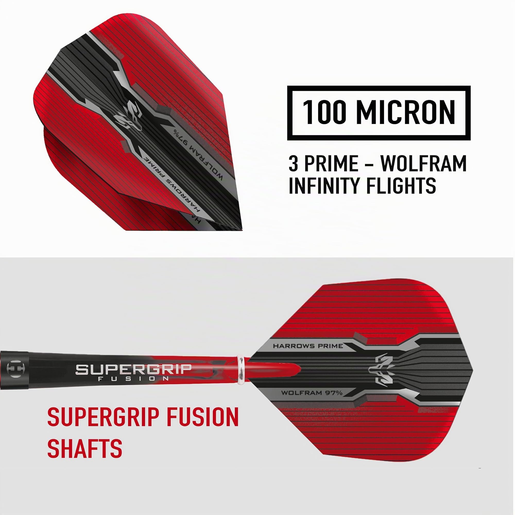 Harrows Wolfram Infinity Jeu de fléchettes en tungstène avec Pointe en Acier – 97% tungstène – 21 g, 22 g, 23 g, 24 g, 25 g, 26 g – Comprend des tiges Fusion Supergrip et ailettes Prime