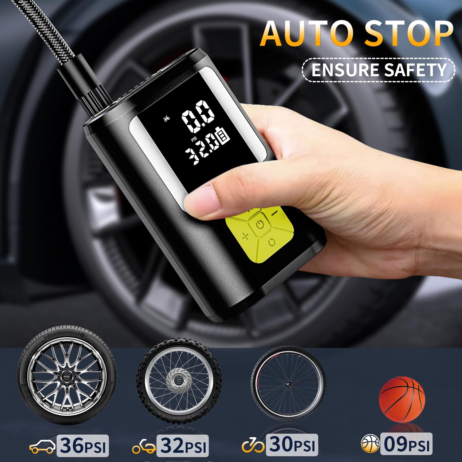 Compressore Portatile Compressore 150 Psi Compressore Aria Per Pneumatici 12V - Gonfiatore Auto Con Spegnimento Automatico 150 PSI, LED, 4 Ugelli Pompa 12v Compressore Auto