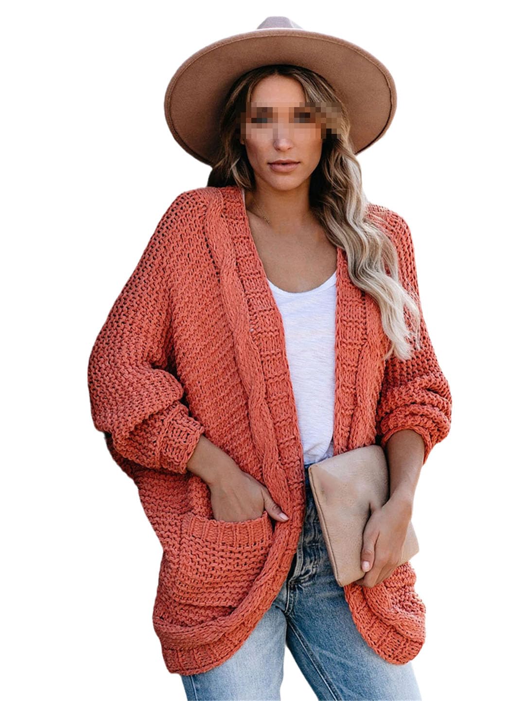 Vogrtcc Cardigan Lavorato A Maglia A Maniche Lunghe da Donna con Tasche Cardigan Larghi Intrecciati