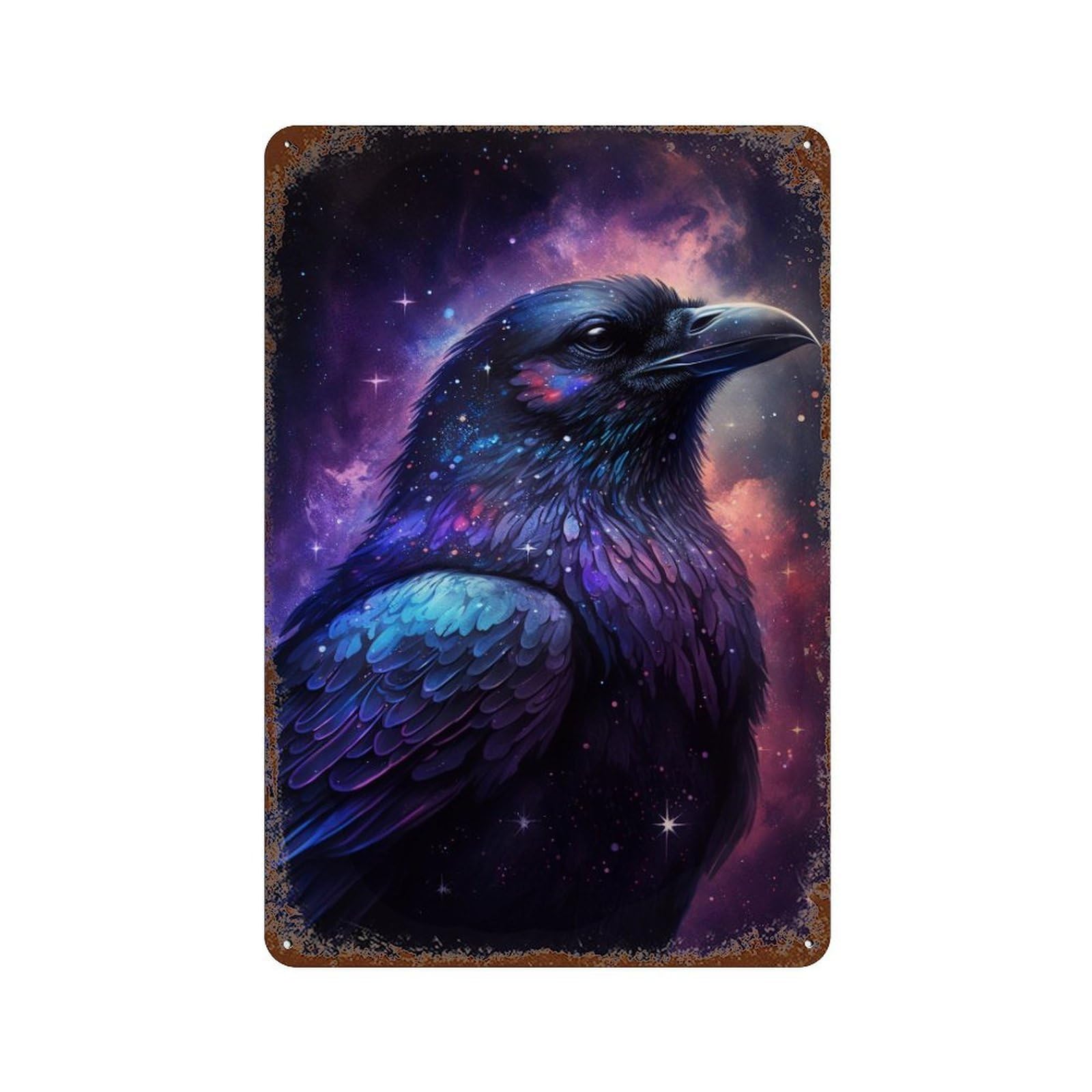 Cosmic Raven Art Print-5 11.8"x7.9" Distressed Metal Wall Sign, Retro Wall Decor for Garage, Bar And Workshop Decor