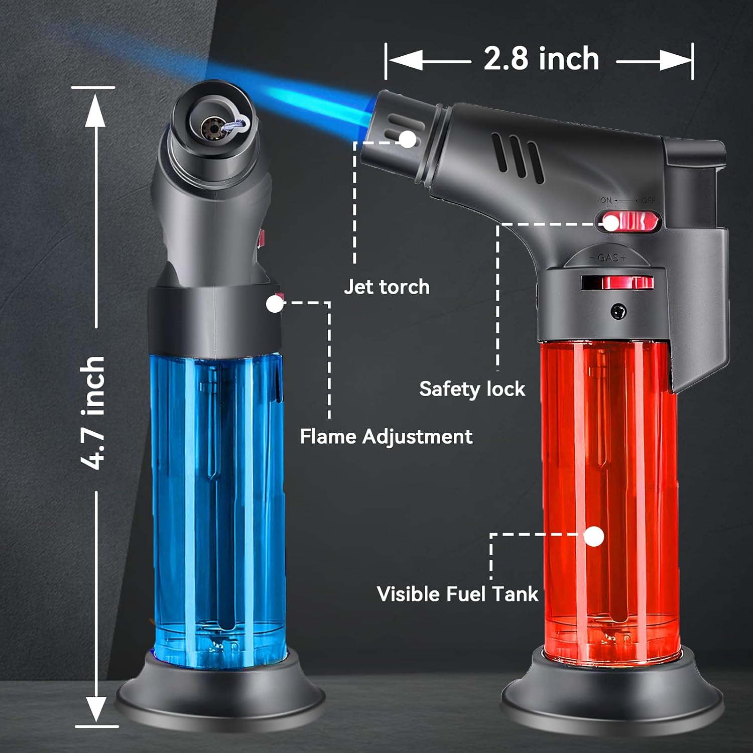 5 Pack Torch Lighters Butane Refillable Torch Lighter Jet Flame Multi Utility Lighter Mini Blow Torch Butane Gas Torch for Candle Grill BBQ Camping (Without Fuel)