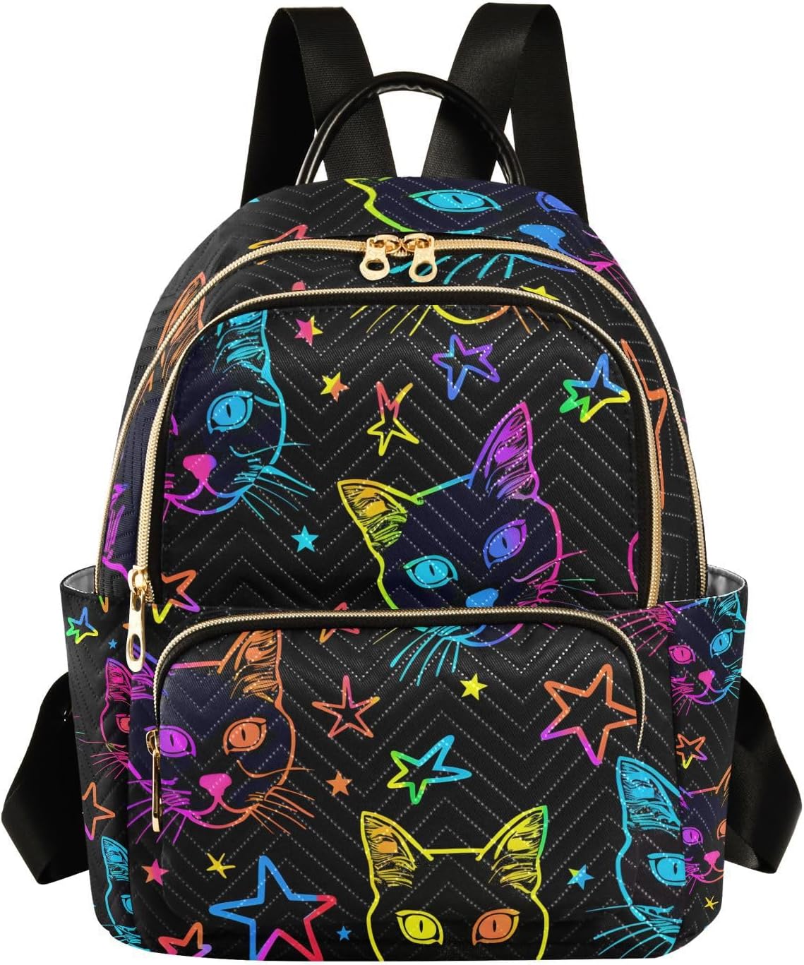 ALAZA Neon Cats and Stars Color Mini Backpack Purse for Women Travel Bag Lightweight Shoulder Bag Fashion Daypack