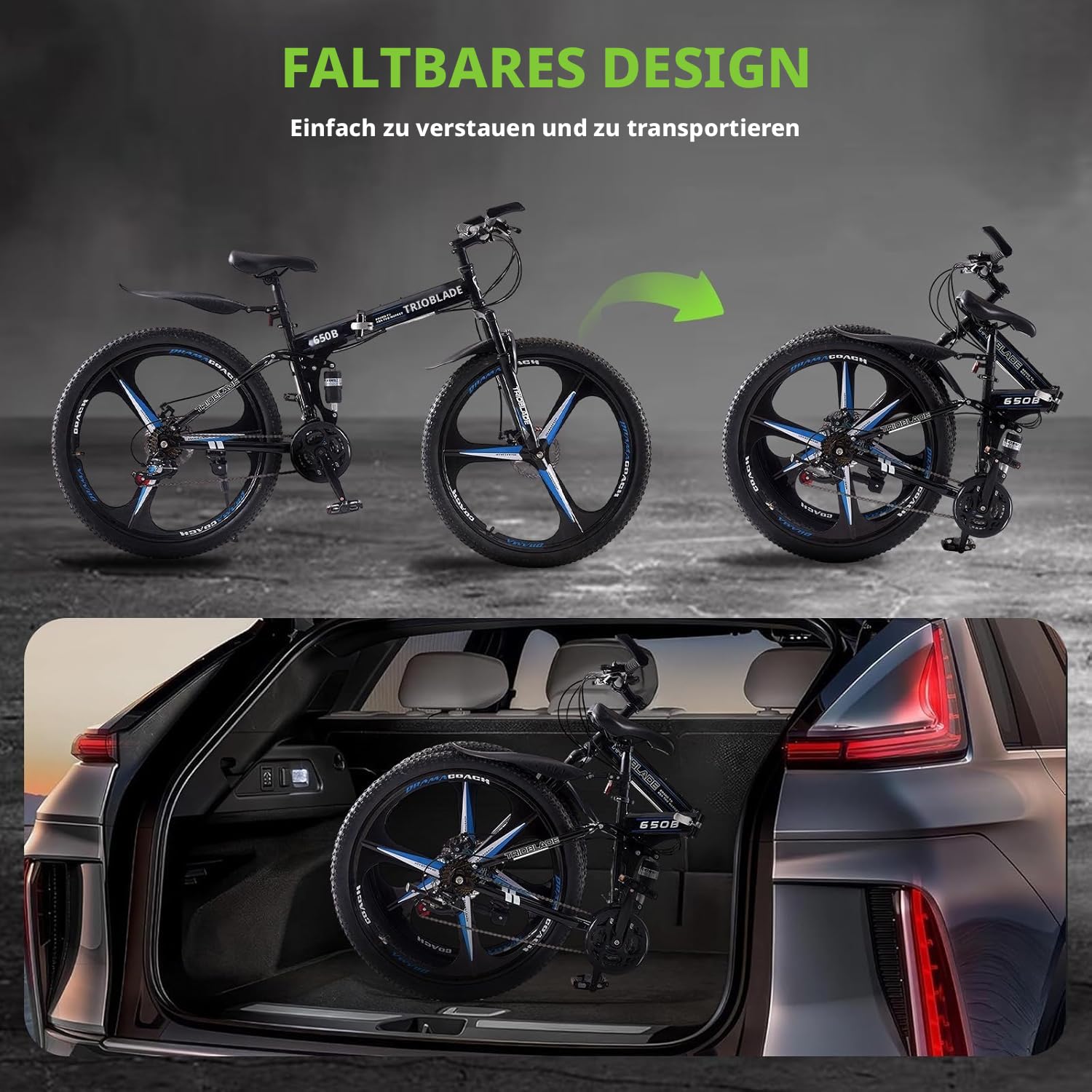 LSLIFE 27,5 Zoll Klappfahrrad 21 Geschwindigkeit Professioneller Karosserie Aluminiumrahme Doppelscheiben Bremse Vorderaufhängung Männer/Damen Mountainbike