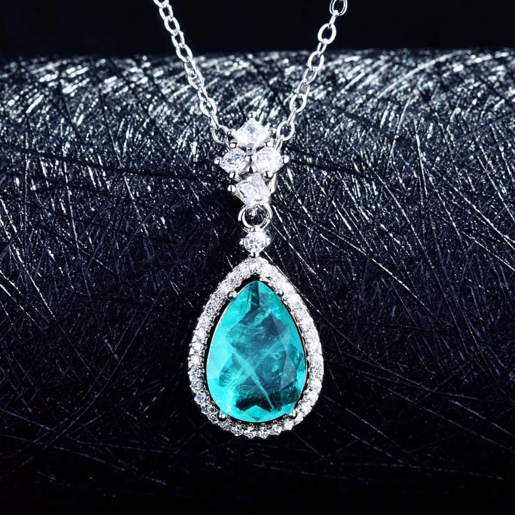 Collar de Plata Cristal Azul Boda Gota de Agua Colgante Cadena de clavícula Accesorios de joyería