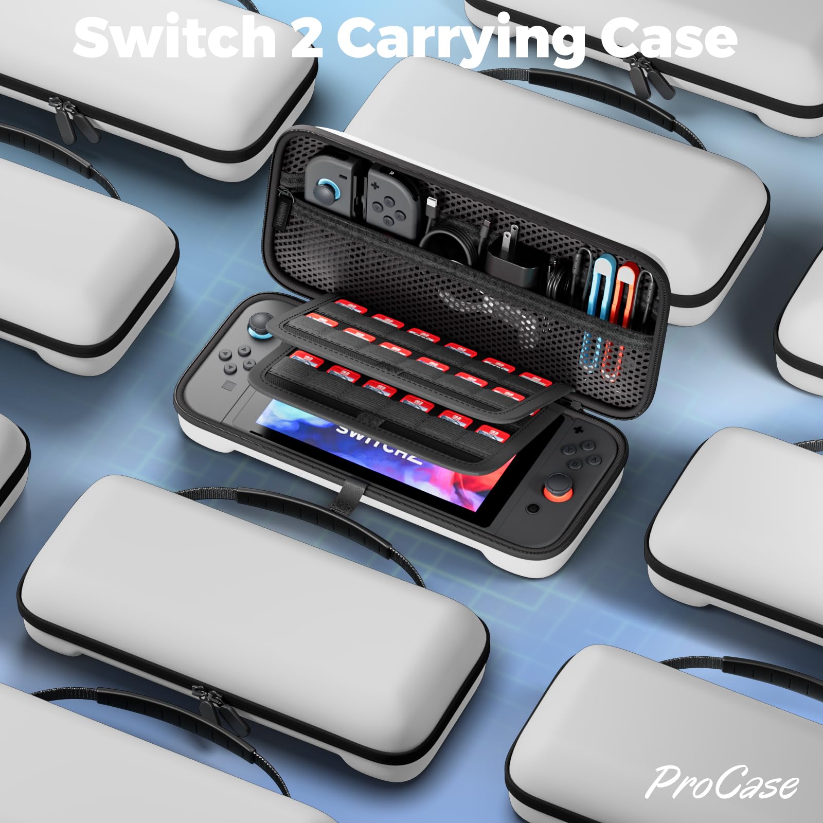 ProCase Estuche para Switch 2 (2025) con 24 Ranuras para Tarjetas de Juego, EVA Hard Case Caja Grande Portable Antichoque, Aumentar la Capacidad es Llanco y Portátil-Blanco