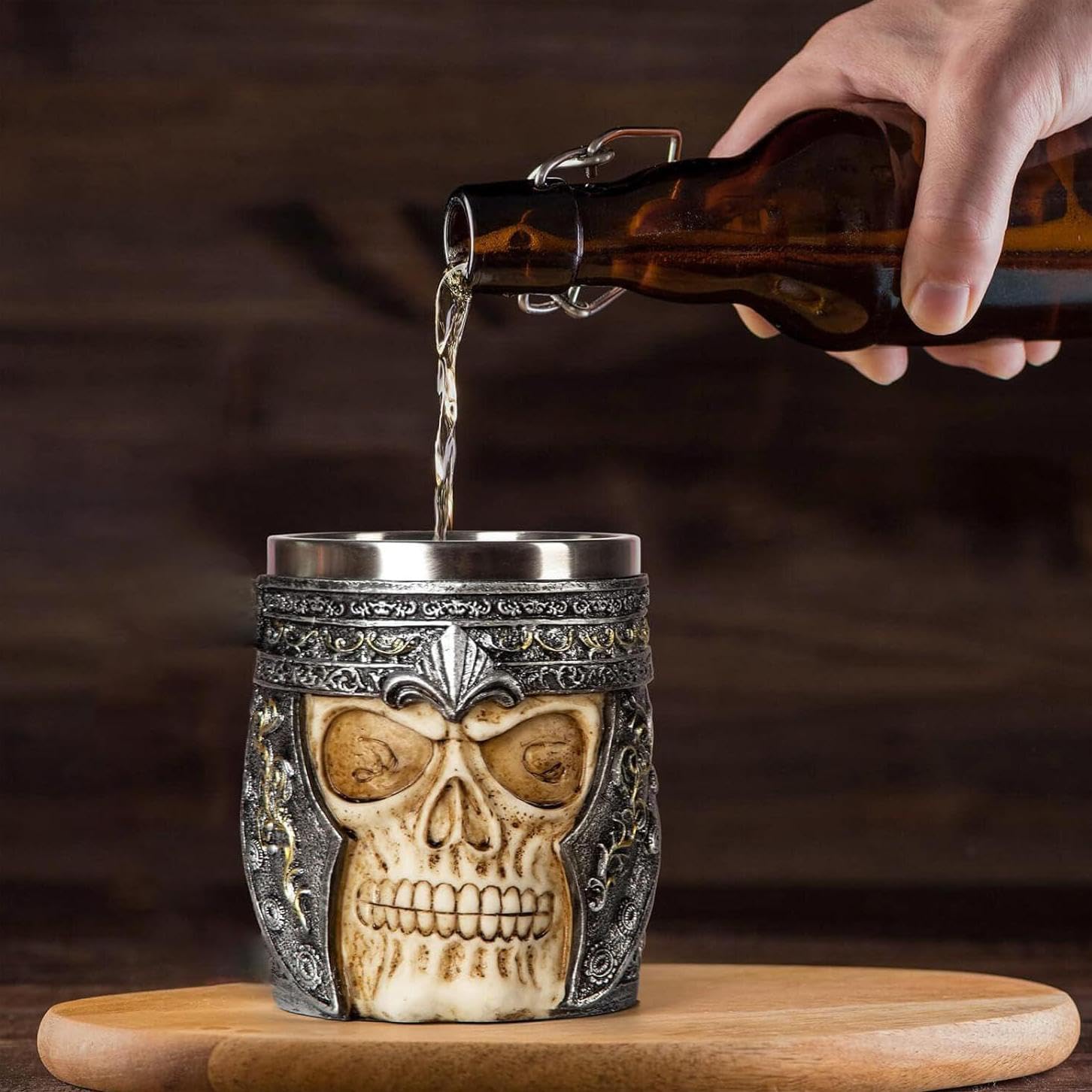 Restokki Skull Mug, 100ml Stainless Steel Viking Skull Beer Mug, Perfect for Home, Parties and Halloween