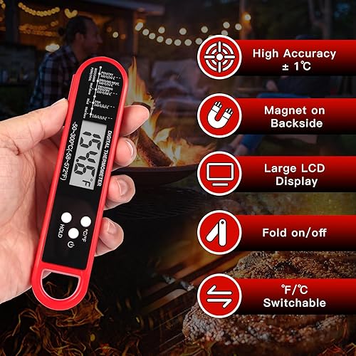 Miniatura 2 de Termómetro digital para carne de lectura instantánea para cocinar y asar a la parrilla, termómetro plegable de cocina para pavo y barbacoa, diseño