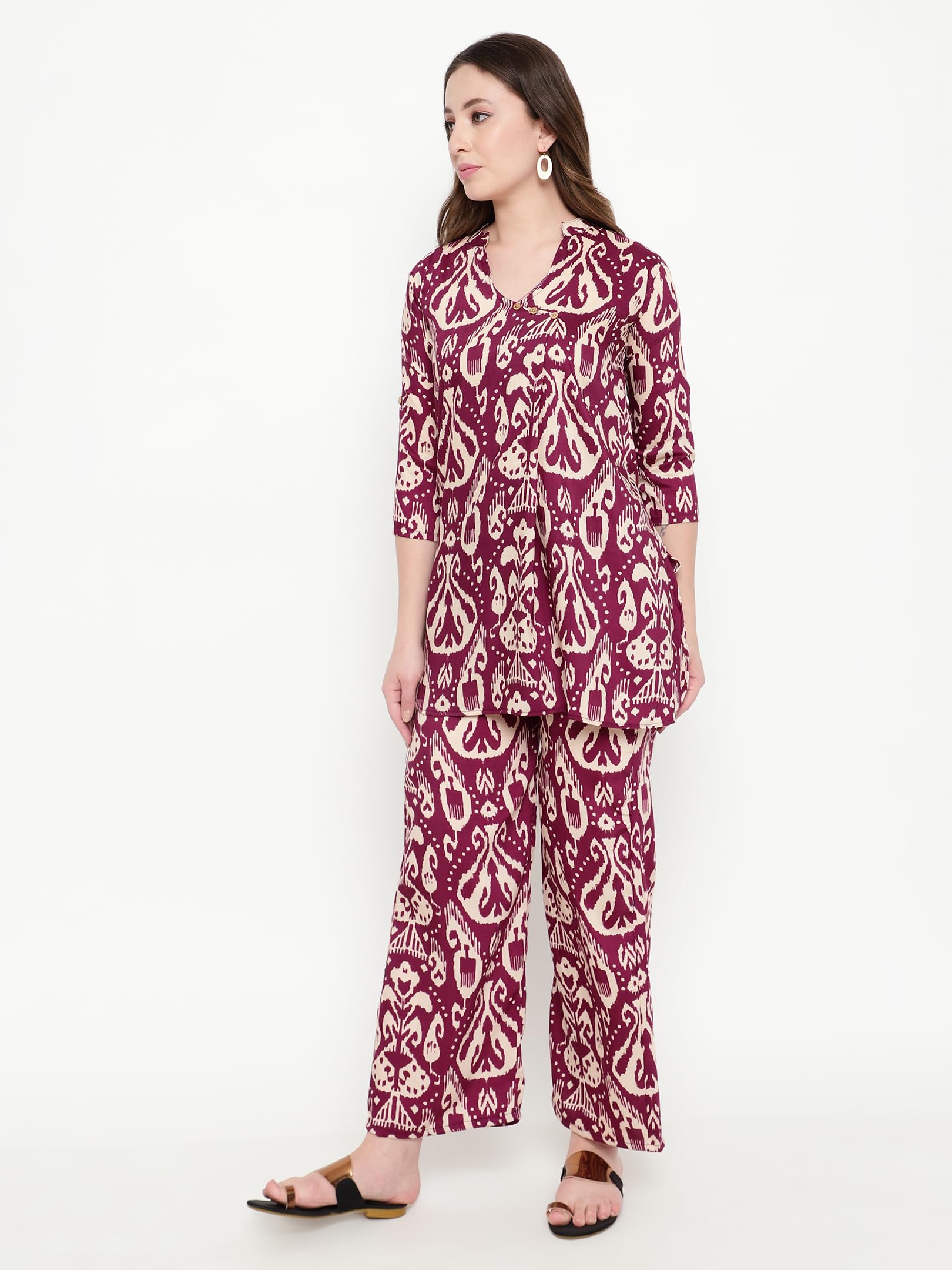Shasmi Women's Dress Batik Magenta V-Neck Co-Ods Set For Women (Co-Ods 97 Batik Magenta S)