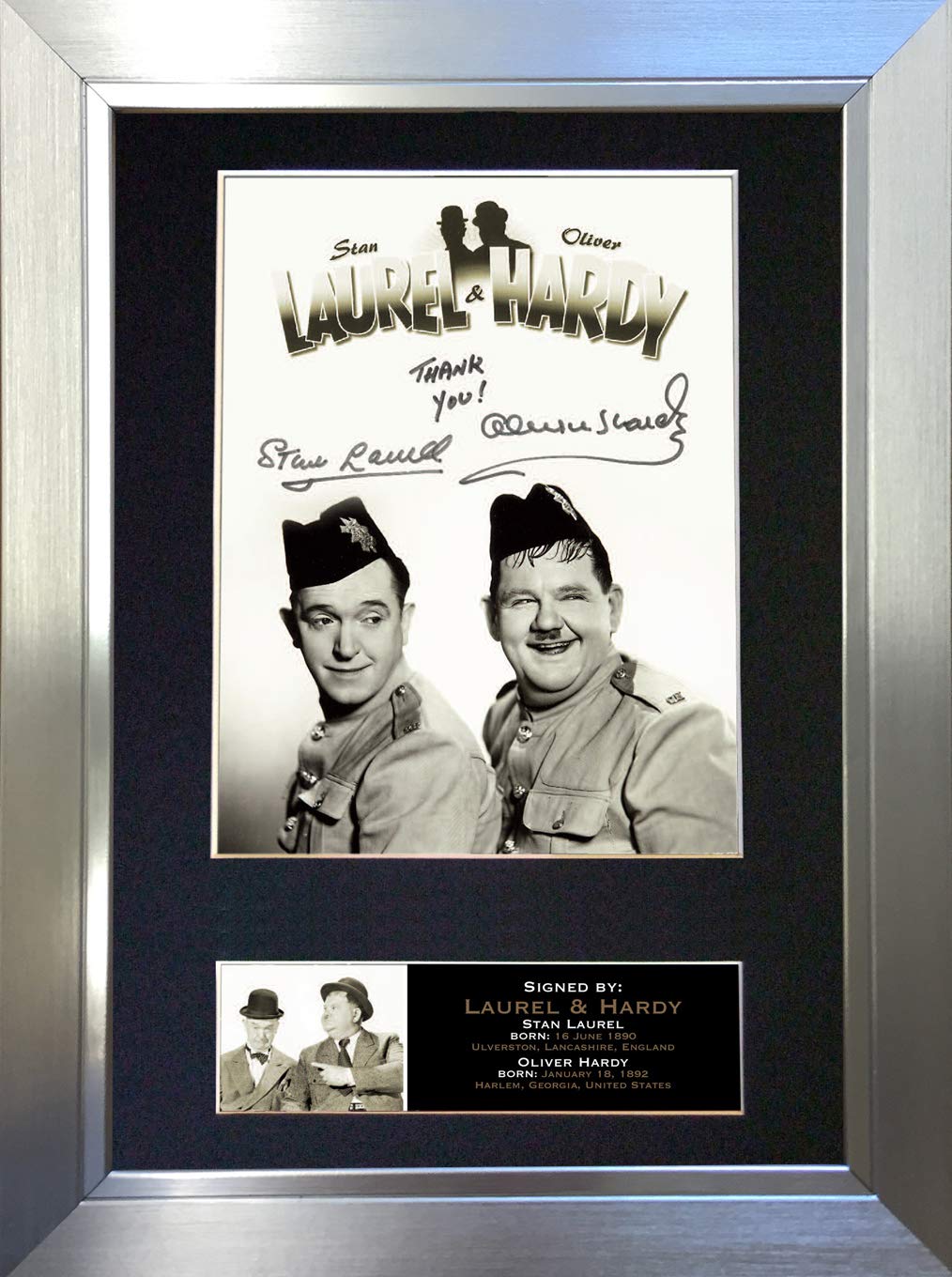The Autograph Collector Gold,Silver,Black Laurel & Hardy No2 Signed Autograph Mounted Photo Reproduction Print A4 Rare (297 X 210Mm) #593 (Silver Frame)
