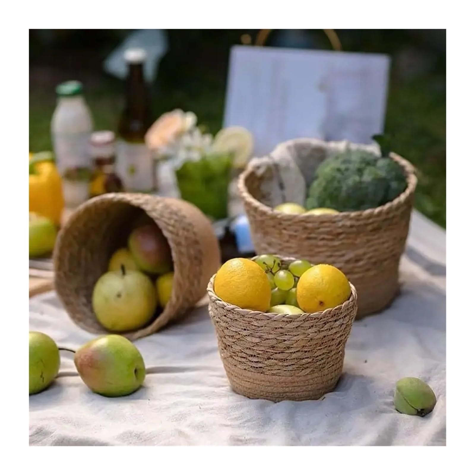 Wiklinowy kosz piknikowy, Rattan Straw Woven Basket Planter For Garden Indoor Outdoor Plants Multiple Sizes(Medium)