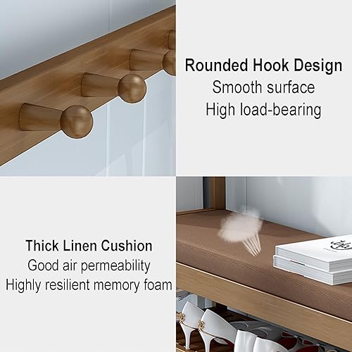 Miniatura 5 de Perchero de madera con banco y almacenamiento de zapatos, zapatero independiente 3 en 1 y perchero para entrada, sala de estar, estante de