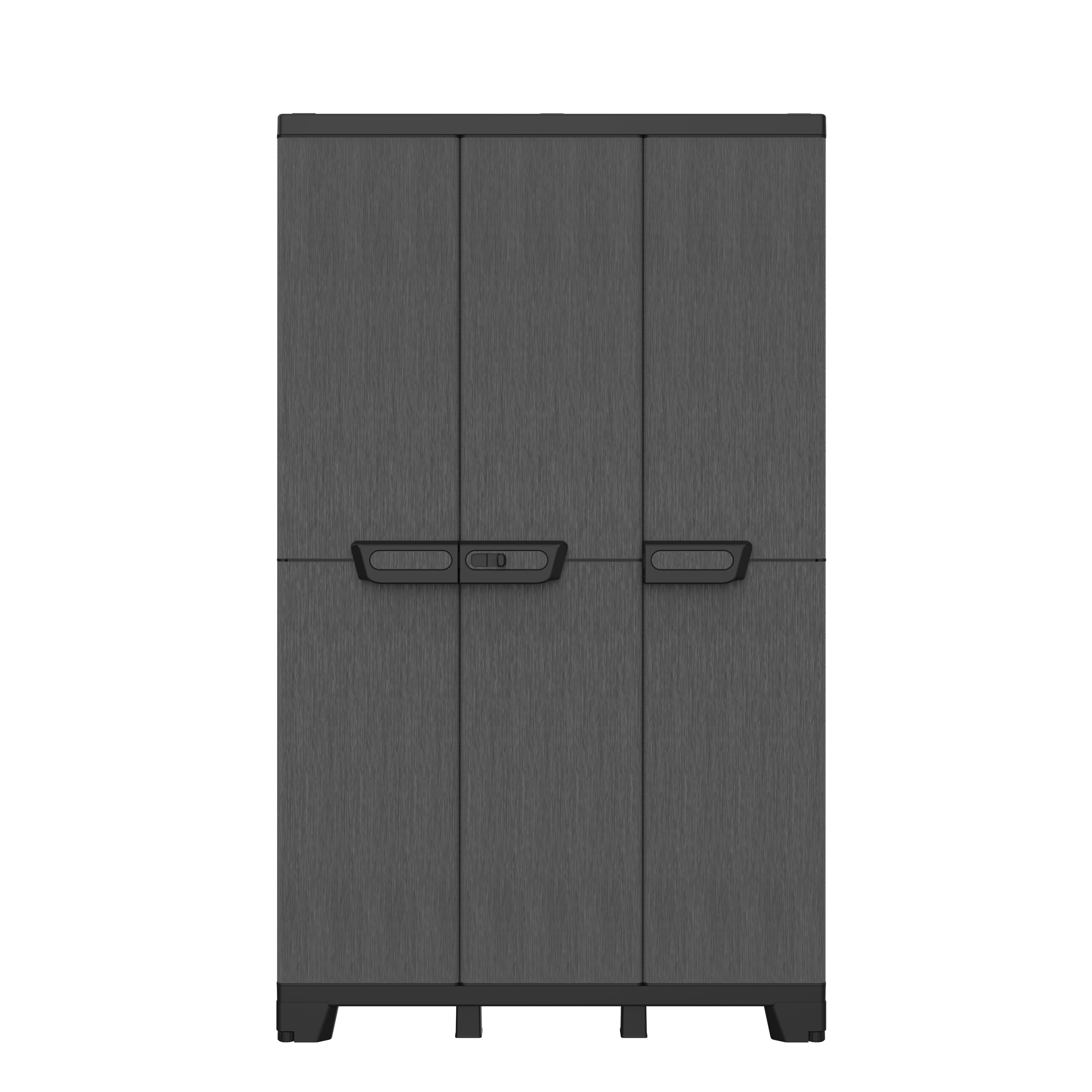 Terry - Ardesia 102A, Besenschrank mit 3 Türen, vertikaler Trennwand, 3 verstellbaren Regalböden, Steinoptik-Finish, für überdachten Innen- und Außenbereich, 102x39x172 cm