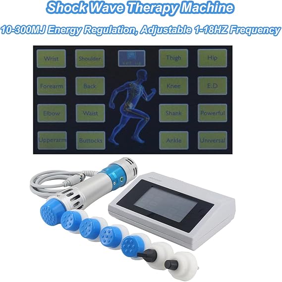 Shock Wave Therapy Machine, Shockwave Therapy Device with 1 Handle and 7 Probes, 10-300MJ Energy Regulation, Adjustable 1-18HZ Frequency, Non-invasive, for Body