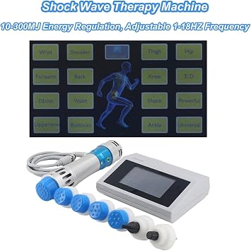 Shock Wave Therapy Machine, Shockwave Therapy Device with 1 Handle and 7 Probes, 10-300MJ Energy Regulation, Adjustable 1-18HZ Frequency, Non-invasive, for Body