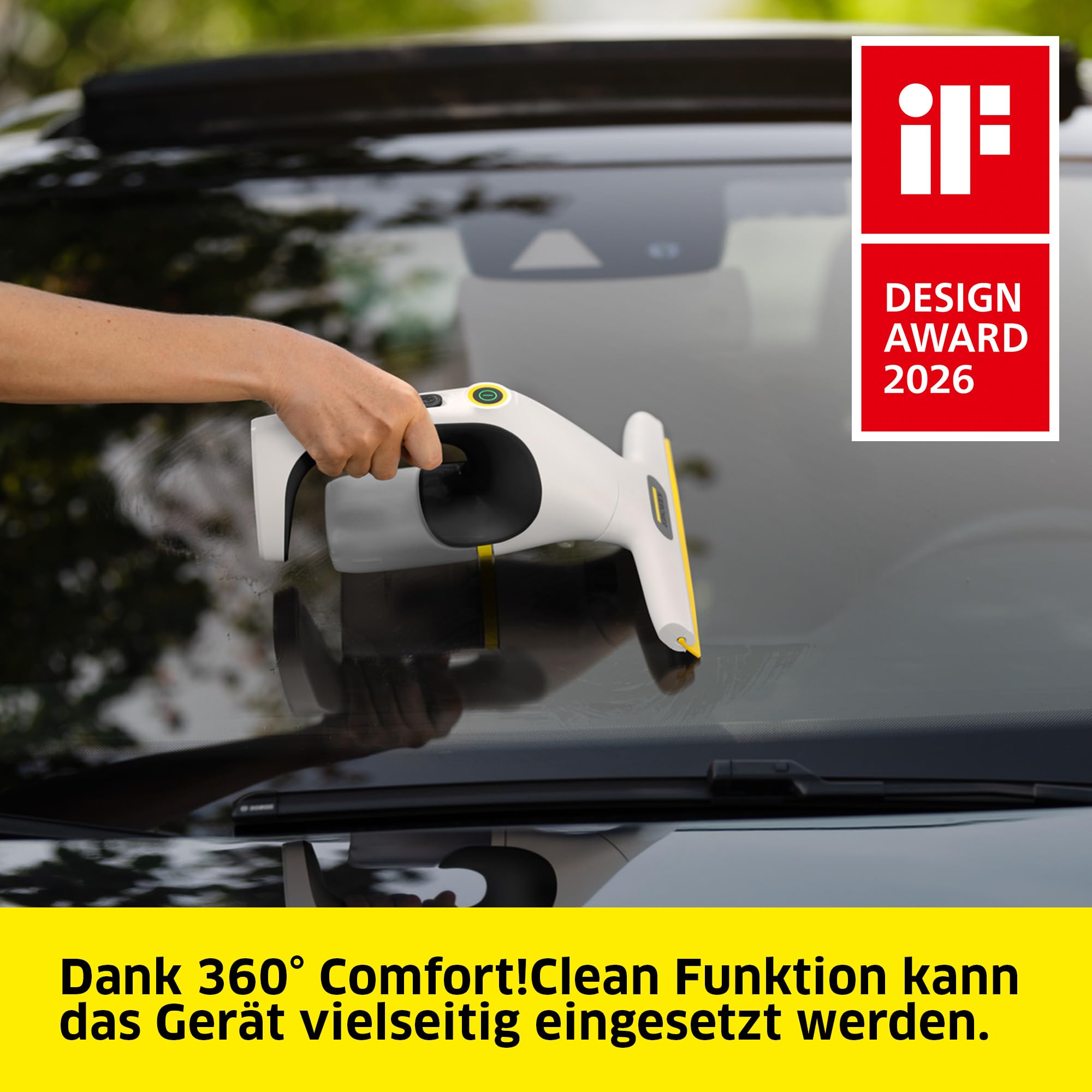Kärcher Akku-Fenstersauger WV 1 Compact Care, Akkulaufzeit: 25 min., Schmutzwassertank: 100 ml, Gewicht: 0,5 kg, Sprühflasche mit Mikrofaser-Wischbezug, 20 ml Fensterreiniger, USB-C-Port