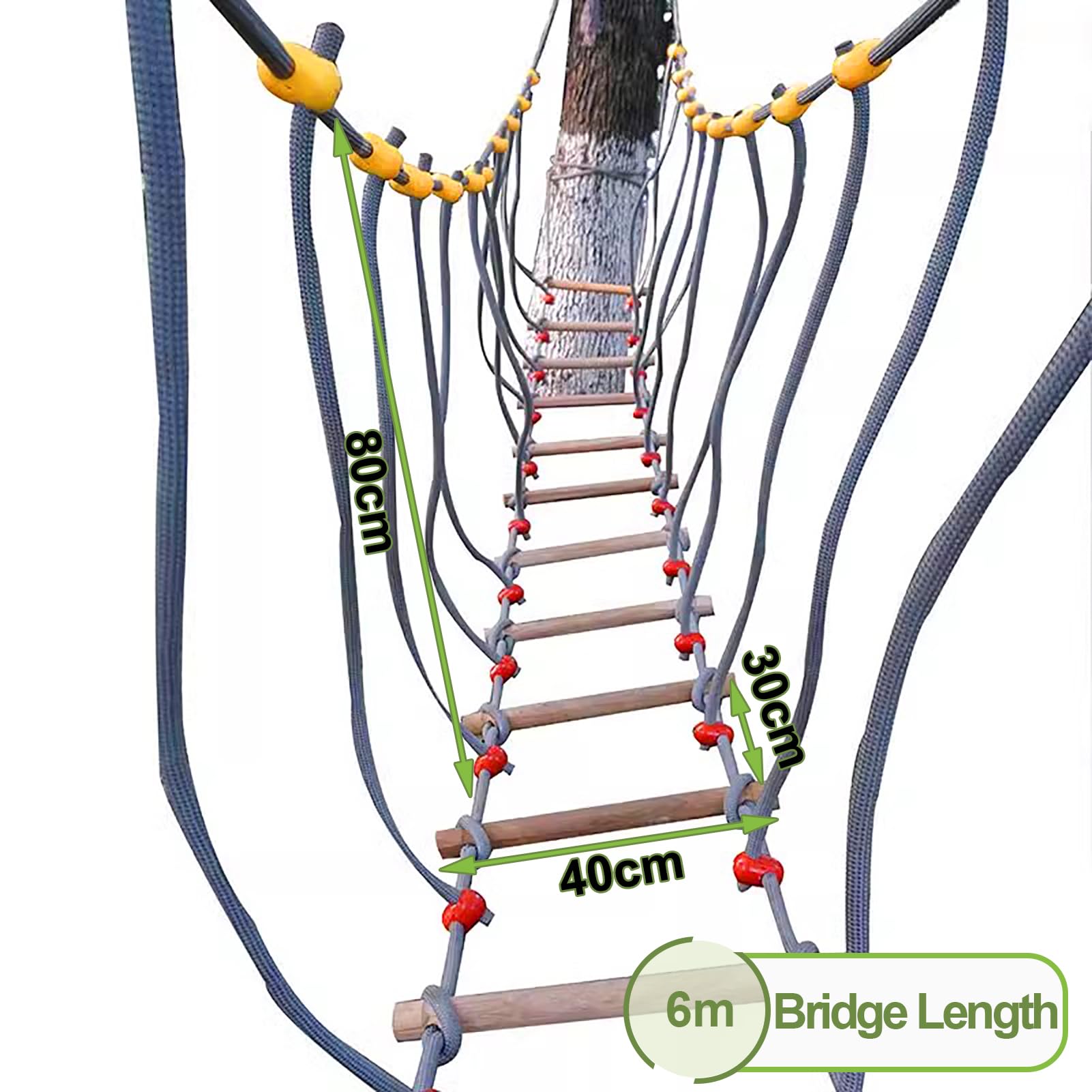 Puente de cuerda para niños al aire libre, 6 m, puente tambaleante, accesorio para casa de árbol, puente colgante para niños para marco de escalada, juegos parcours, tirolina, torre deslizante, torre