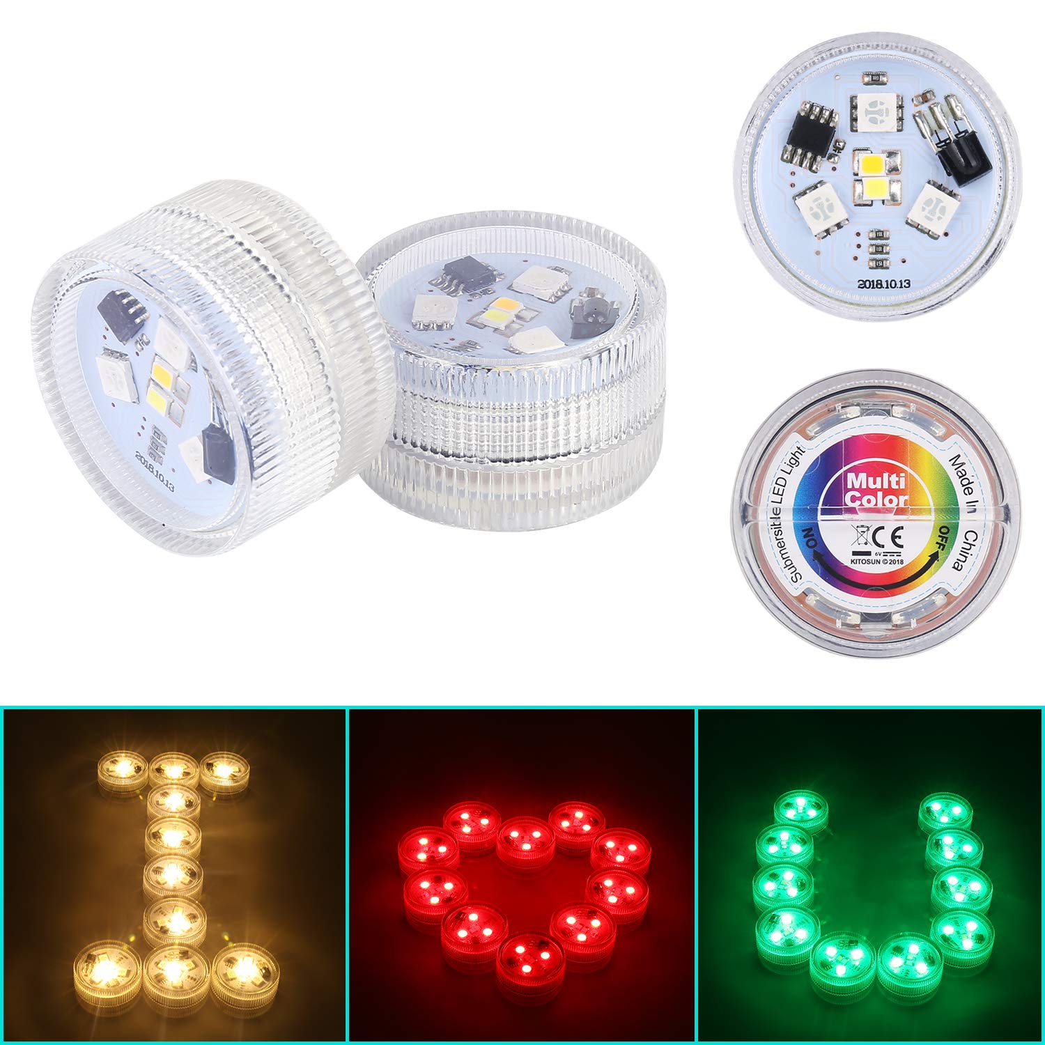 10 Pcs Luces Sumergibles LED RGB, Subacuáticas Impermeable SMD 3528 Con Control Remoto IR Para Vaso, Tazones, Piscina, Acuario y Decoración de Fiesta
