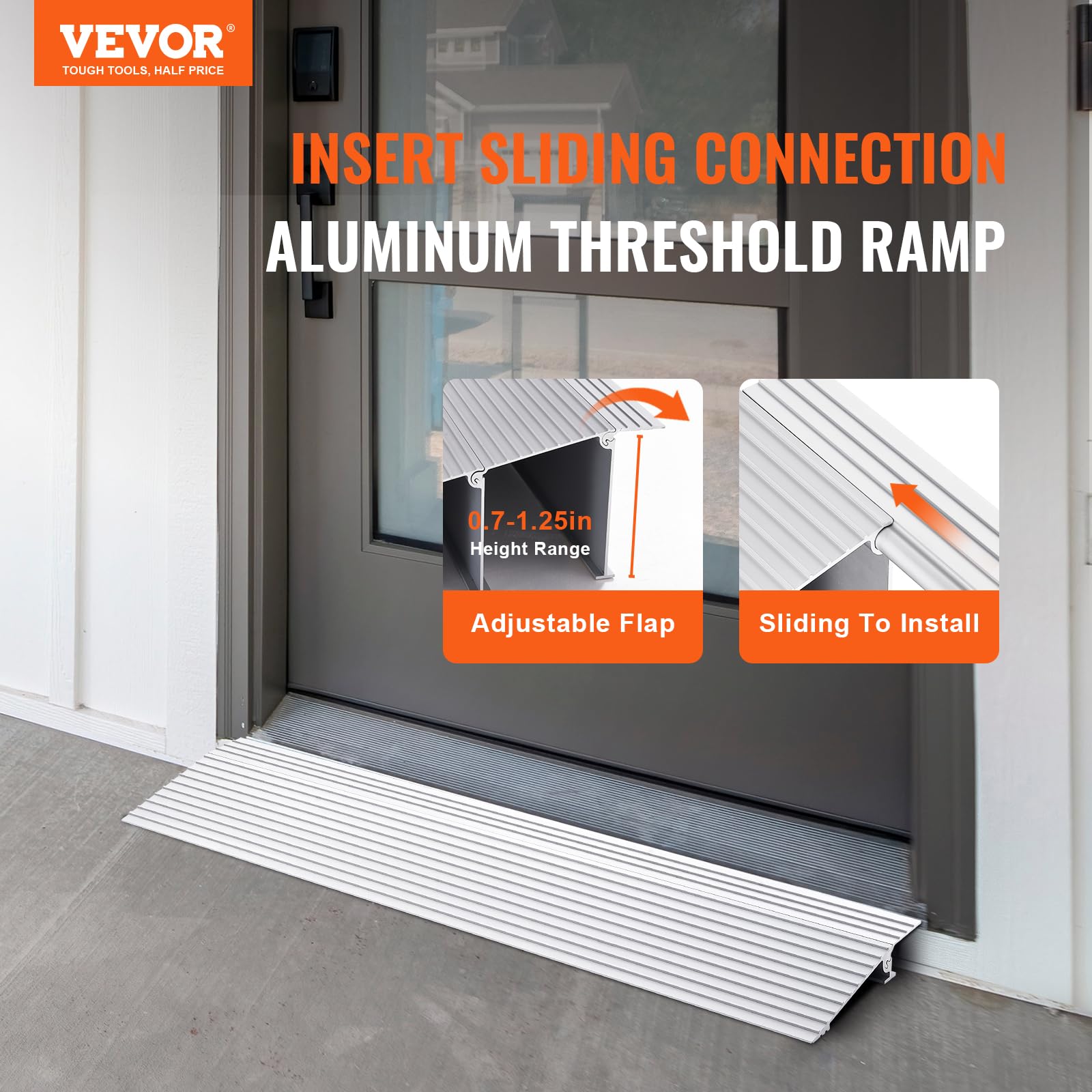 VEVOR Rampa de Umbral Altura de 2,5 cm, Rampa de Aluminio para Bordillos Entrada, Capacidad de Carga de 362,8 kg, Rampa Modular Ajustable de Aluminio para Sillas de Ruedas, Scooters, Sillas Eléctricas