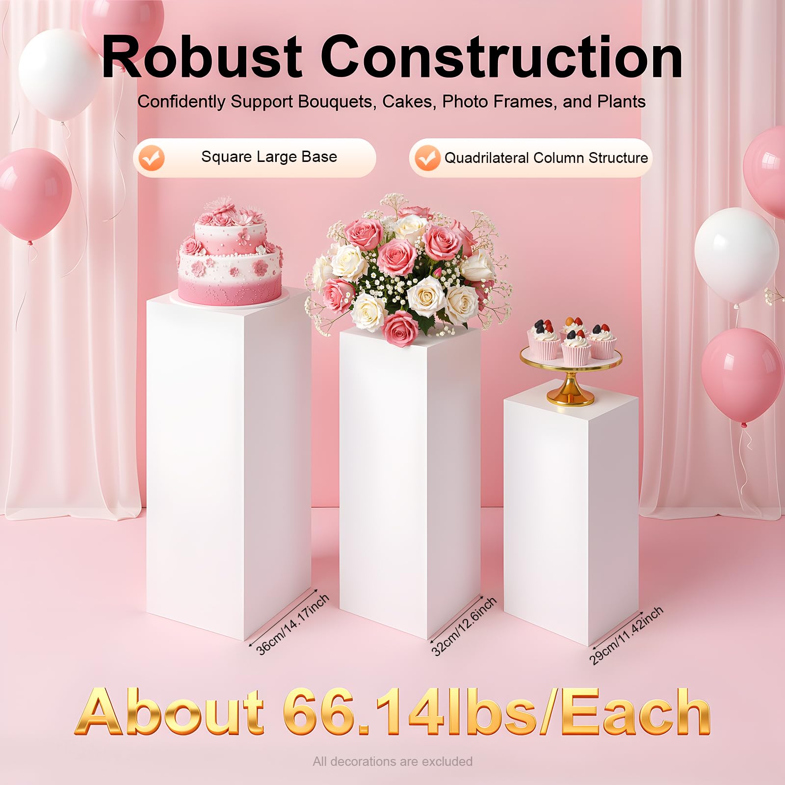 Espositore quadrato con piedistallo, 3 pezzi, versatile supporto per feste per eventi, scultura artistica, adatto per matrimoni, compleanni e addio al nubilato