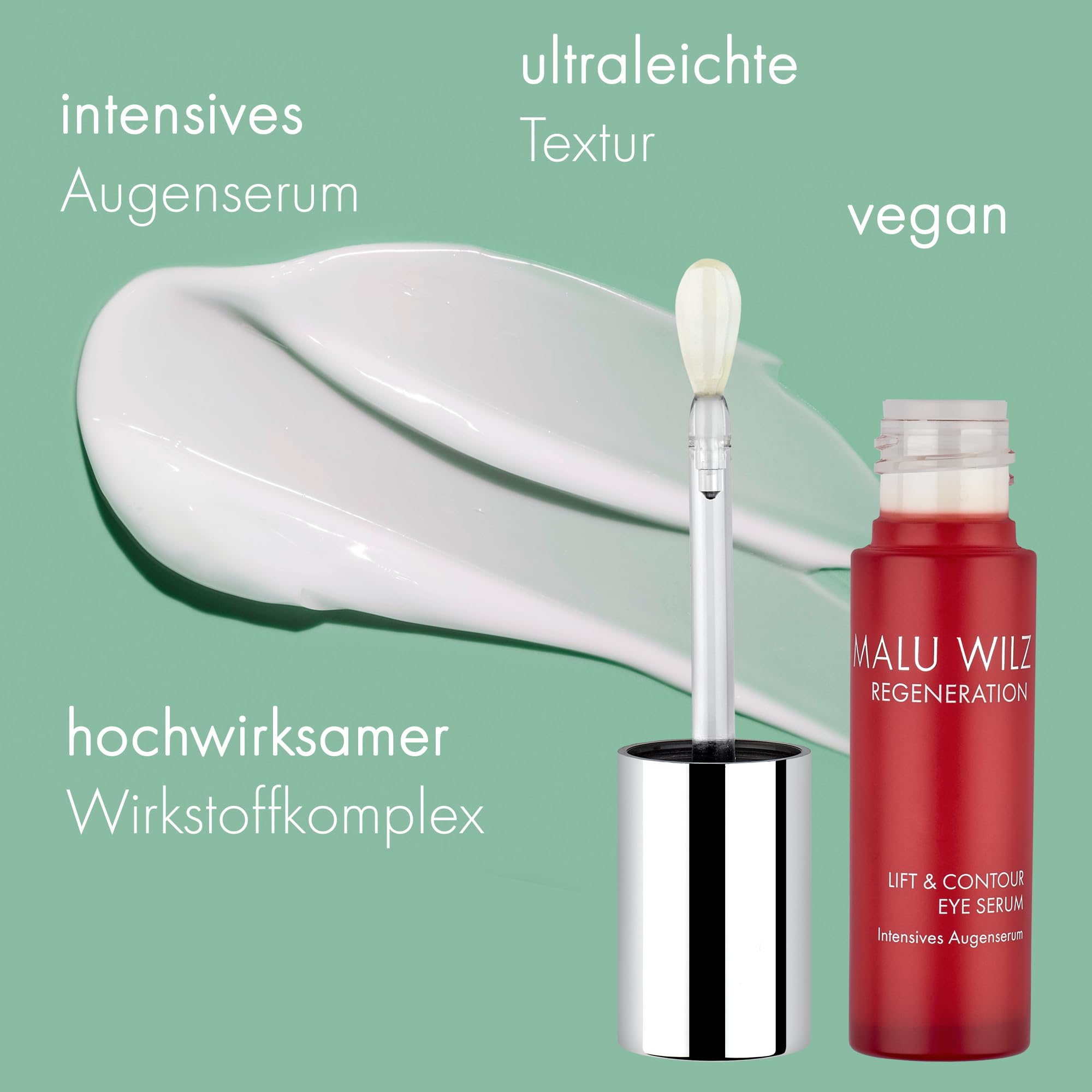 Malu Wilz LIFT & CONTOUR EYE SERUM – Anti-Aging Augenserum mit Peptiden, Q10 & Pfirsichkernöl, kühlender Keramik-Applikator, gegen Falten, Schwellungen & Augenringe, 12 ml, vegan