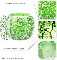 Vista 5 de Rancco Portavelas votivo de vidrio para candelitas, portavelas agrietado de mosaico romántico, lámpara de vela de aromaterapia, cuenco paisaje