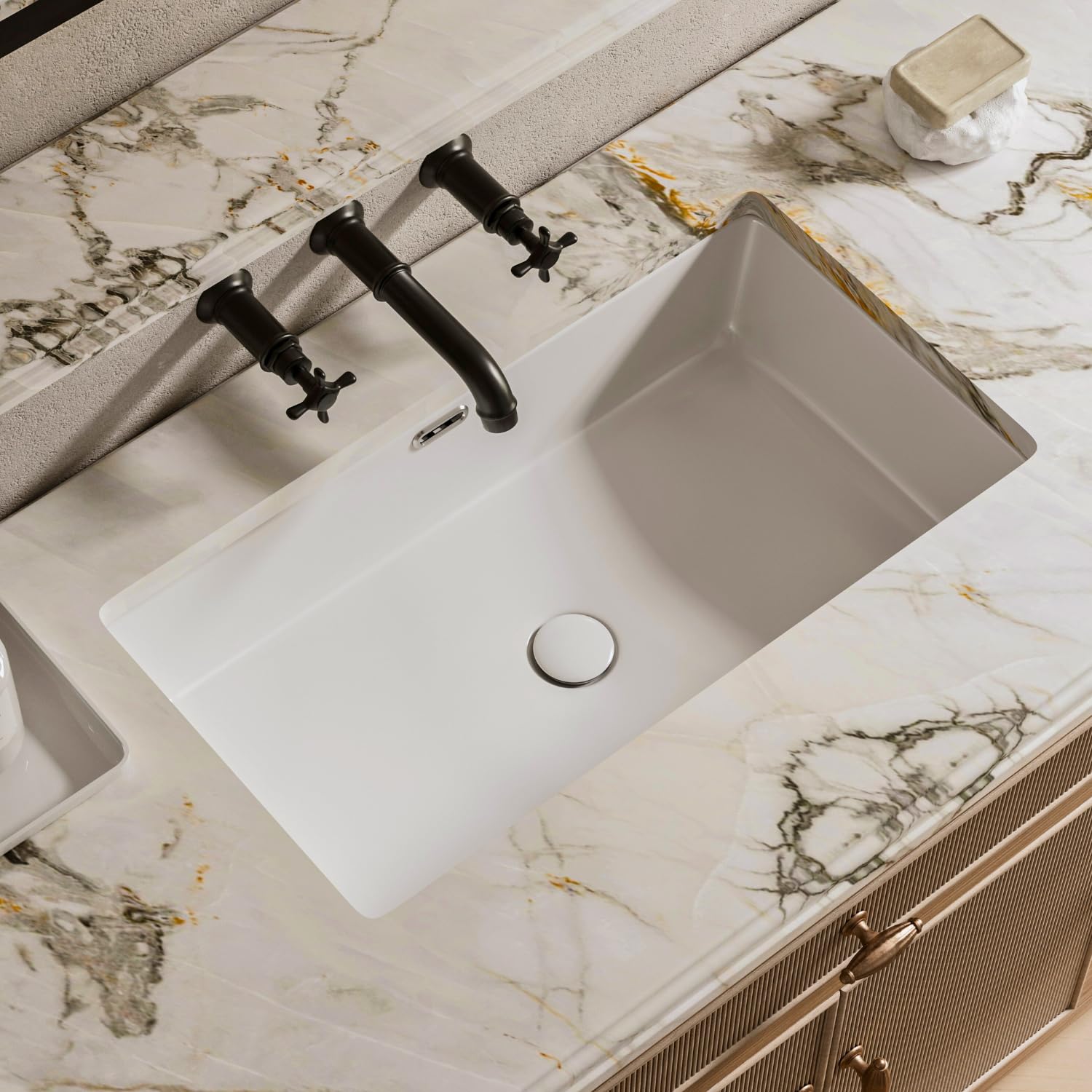 28 Inch Undermount Bathroom Sink Rectangle, Los Flexi Large Modern 28" x 16" Ceramic Vanity Sink with Overflow, White Vitreous China, Undercounter Installation