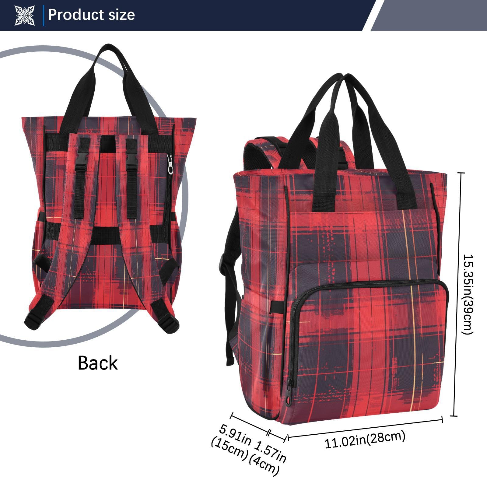Rojo Negro Plaid Vintage Bolsa de Pañales Mochila de Viaje Gran Capacidad Bolsas para Mamá Papá Mujeres Niñas