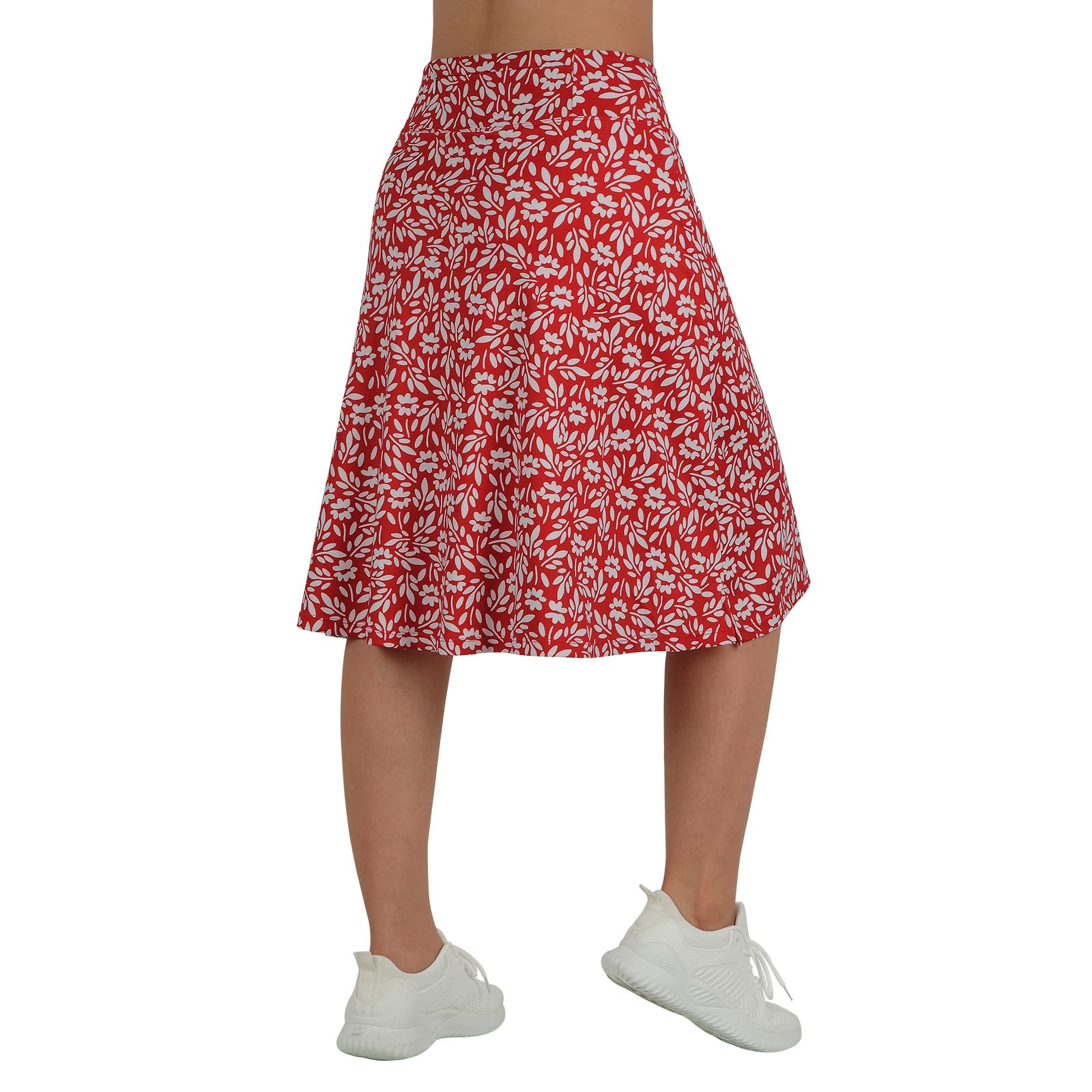 beroy Jupe-Short mi-Longue pour Femme avec 3 Poches, Jupes modestes pour Femme, Longueur Genou de 61 cm, Motif Floral Rouge et Blanc., Taille L