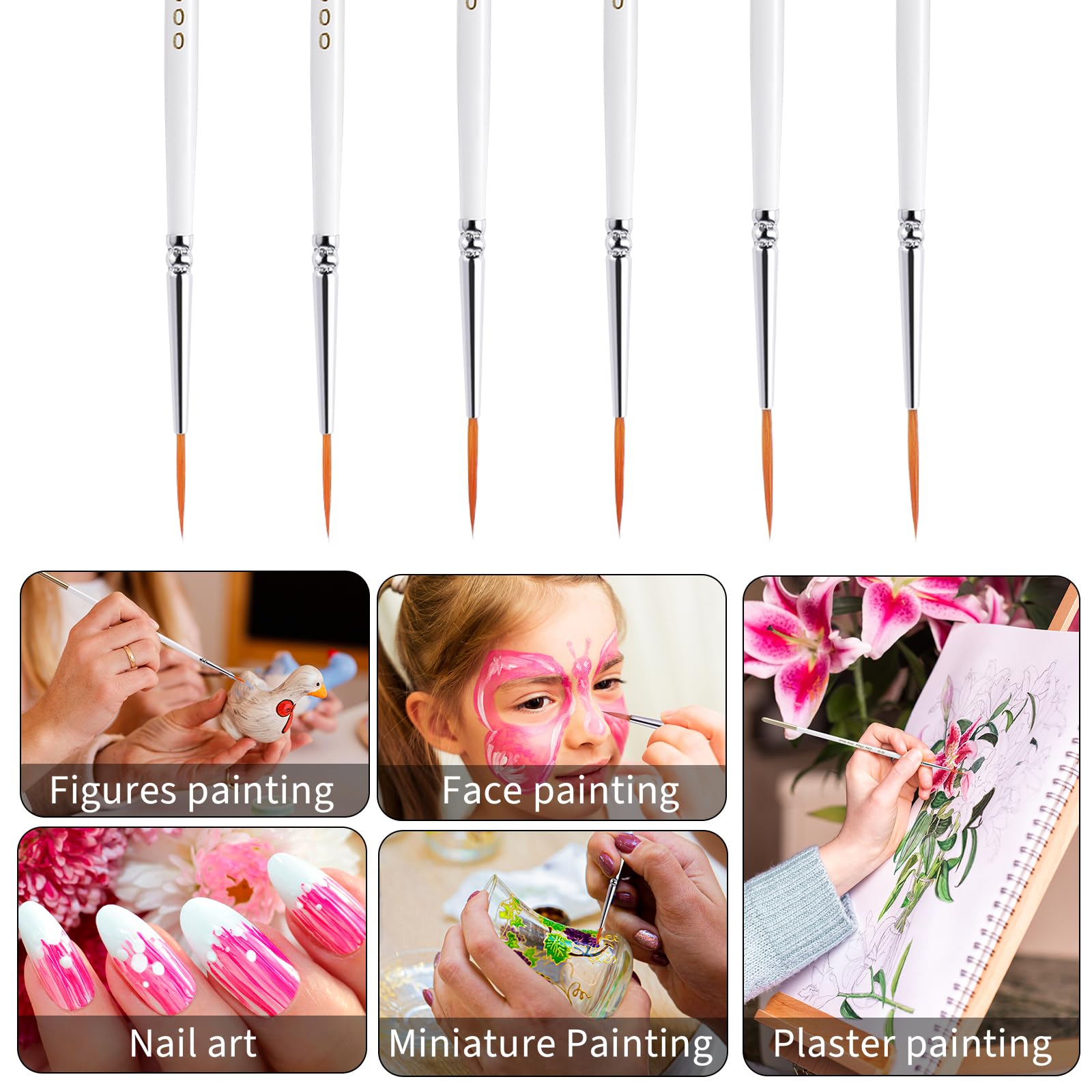 Cobee Set Di 6 Pennelli Per Pittura In Legno Con Setole Di Maiale, Per Acrilico Olio E Acquerello - 4
