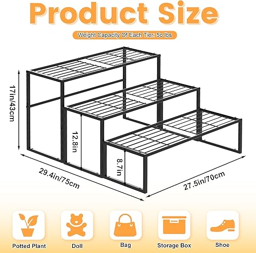 Miniatura 2 de Soporte de metal de 3 niveles para interiores y exteriores, soporte para macetas múltiples en maceta, estante para plantas, estantería de exhibición