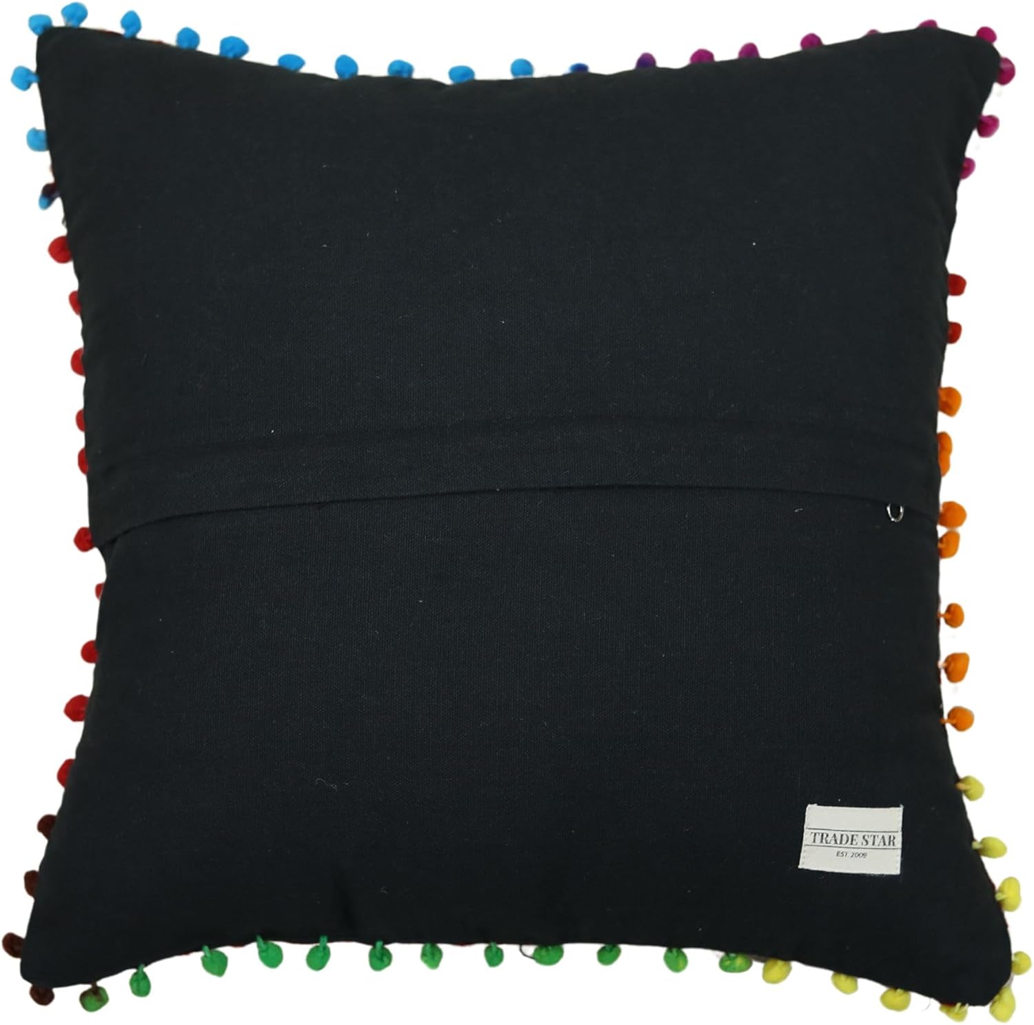 Trade Star 100% Cotton Boho Pillow Shams for Sofa Decor Room Decor Suzani Embroidered Pillow Cover Handmade Designer Pillow Case Pom Pom Cushion Cover (16x16 Inches, Pattern 19)