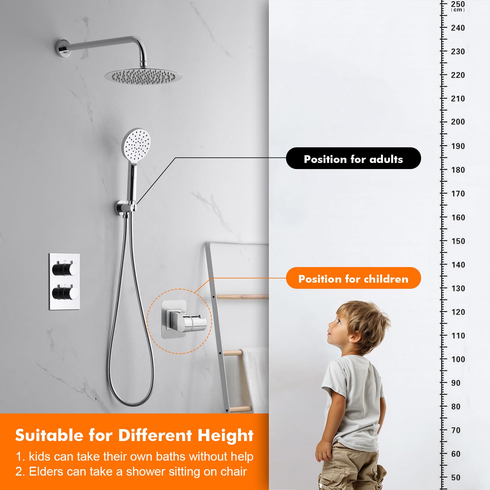Ibergrif M20406, Soporte de Ducha de Ajustable, Soporte de Ducha con Dos Métodos de Montaje, Impermeable, Plata