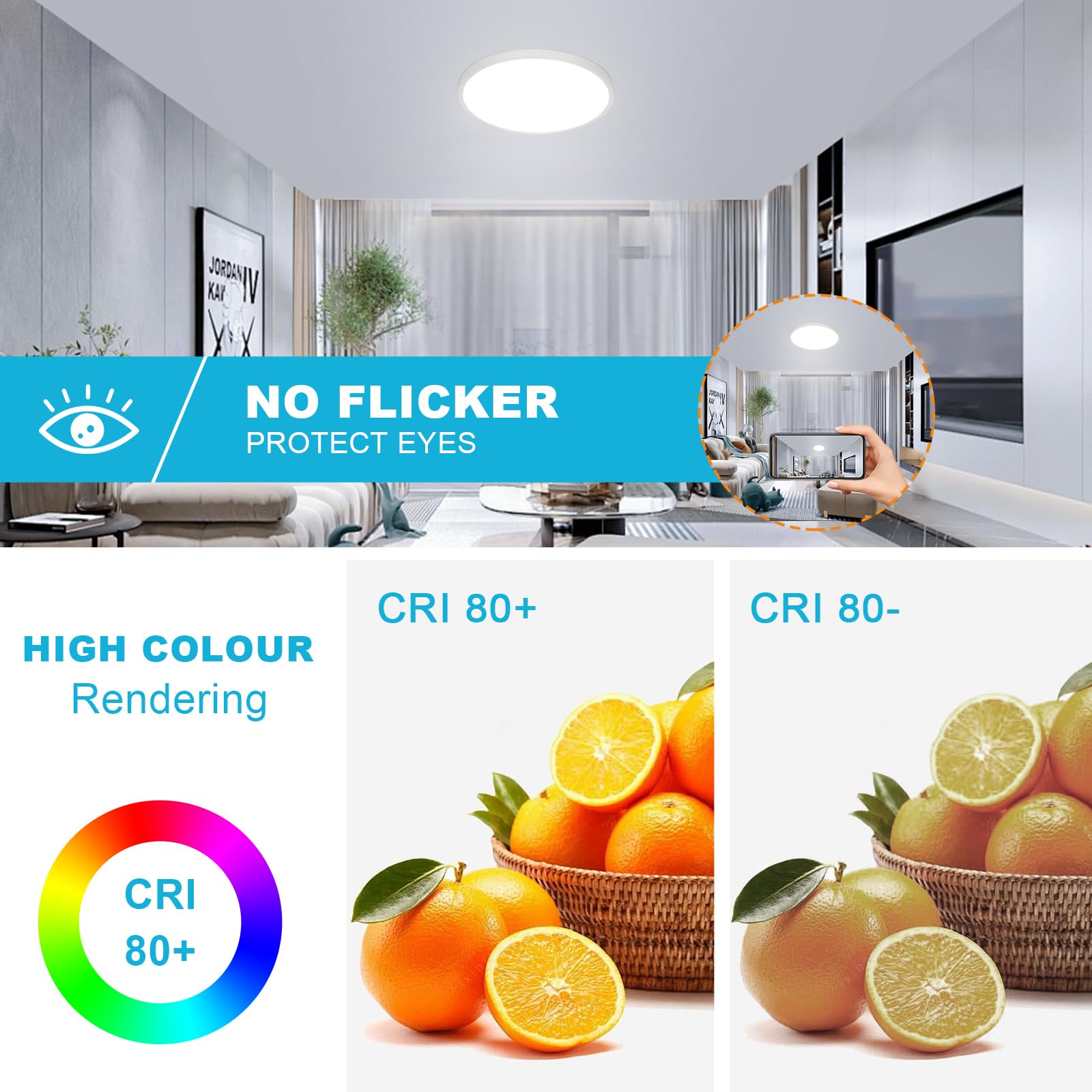 Osairous LED Deckenleuchte Ø50cm, 42W Flach Rund Deckenlampe, IP44 Wasserdicht, 6500K 4800LM Weißes Licht lampen für Wohnzimmer, Schlafzimmer, Badezimmer, Küchenlampe, Flur