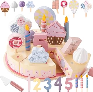 ZRUNBO Birthday Party Cake Toys, Wooden Play Food Set for Kids Toddlers, Play Kitchen Toys for Boys Girls, Educational Toys
