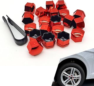 20 PCS Car Hub Nut Cover, Hexagonal Car Tire Screw Caps with Removal Tool, Fashionable Dustproof Durable Nut Protector Tire Decorative Accessories, Universal for Most Cars (Red)