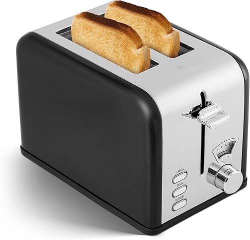YSSOA Tostadora de acero inoxidable de 2 rebanadas con ranura de 1.5 pulgadas de ancho y bandeja extraíble para migas, 5 opciones de sombra y
