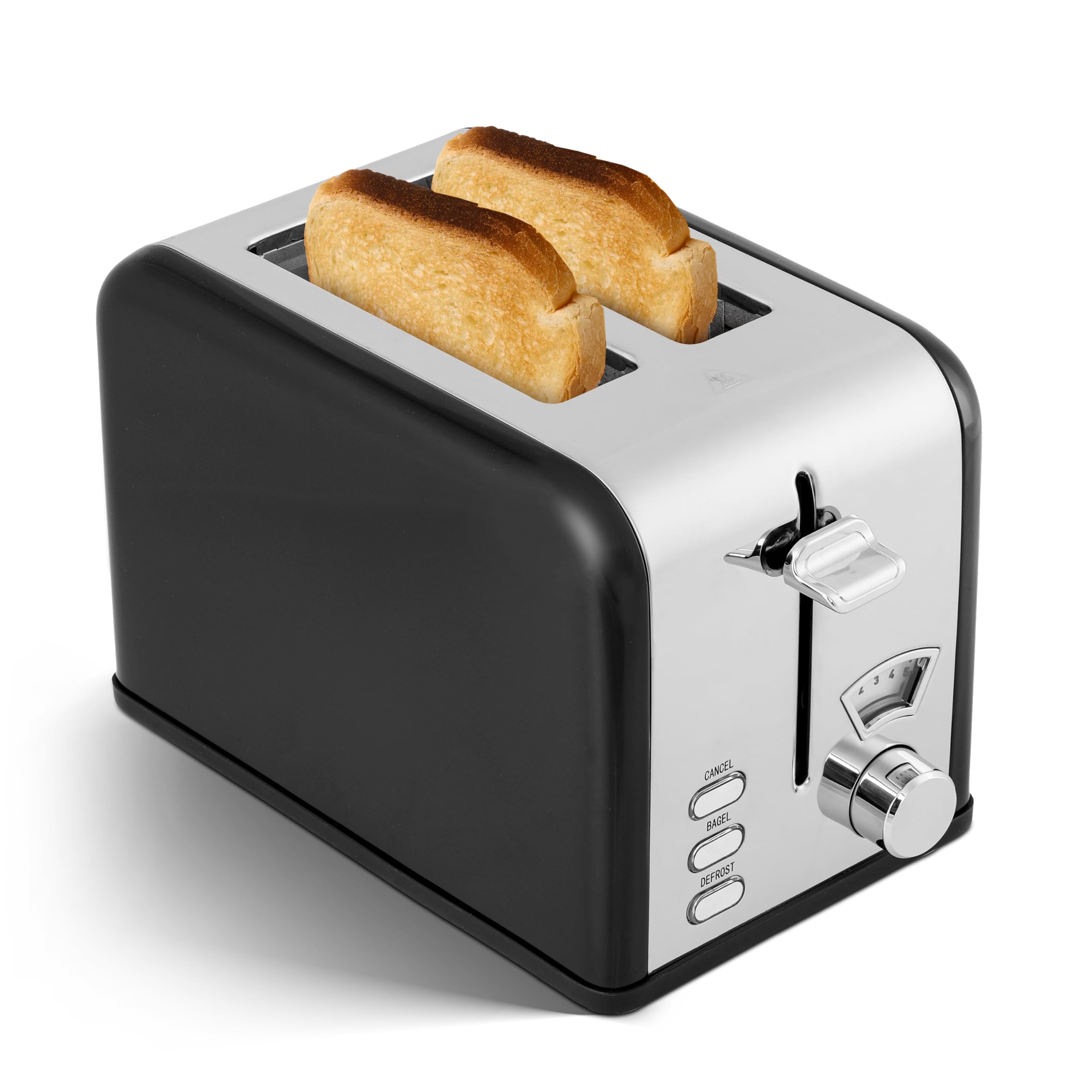 Stainless steel toaster, 2 slices with 1.5" wide slot and removable crumb tray, 5 shade options and bagel/defrost/cancel functions, for various-picture-23