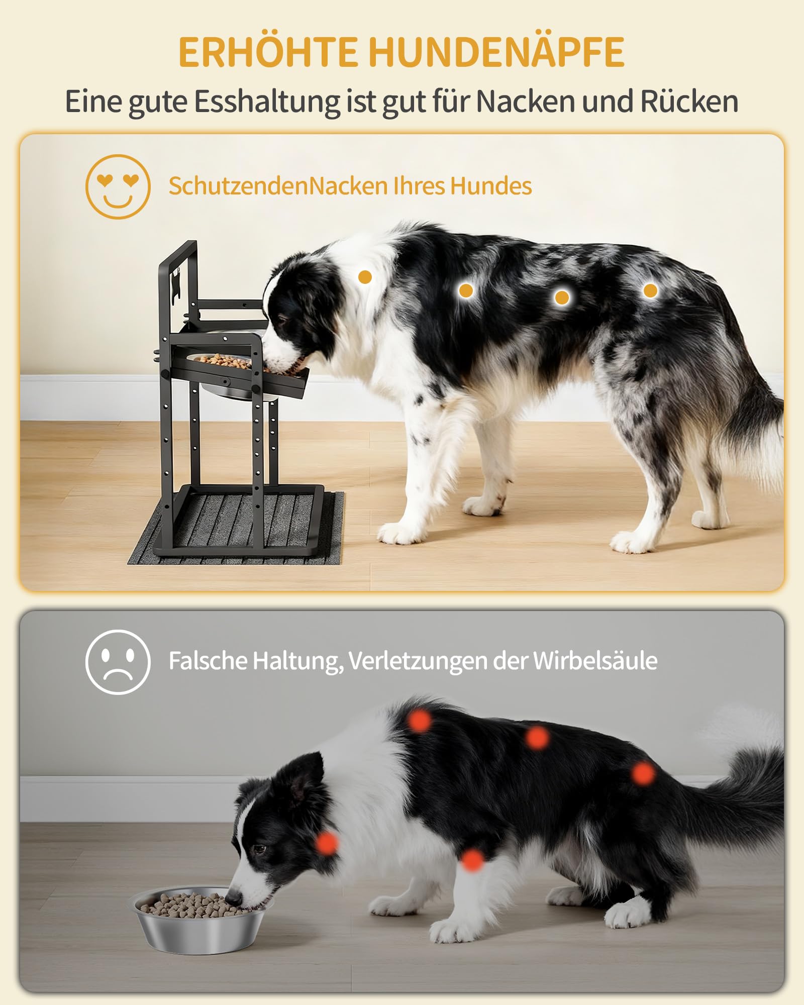 Hzuaneri Erhöhter Hundenapf, 6-Fach Höhenverstellbar, 2 x 2 L Edelstahlnäpfe (Winkel Separat Verstellbar), Geeignet für Kleine, Mittlere und Große Katzen und Hunde, Schwarz PB89099B