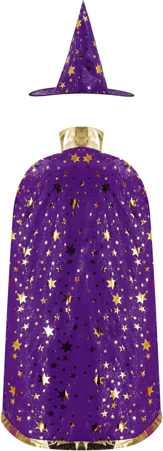 EDAUWAE Adult Wizard Cape,Wizard Cloak Costume with Wizard Hat Wand and Eyeglasses for Halloween Cosplay - Image 4