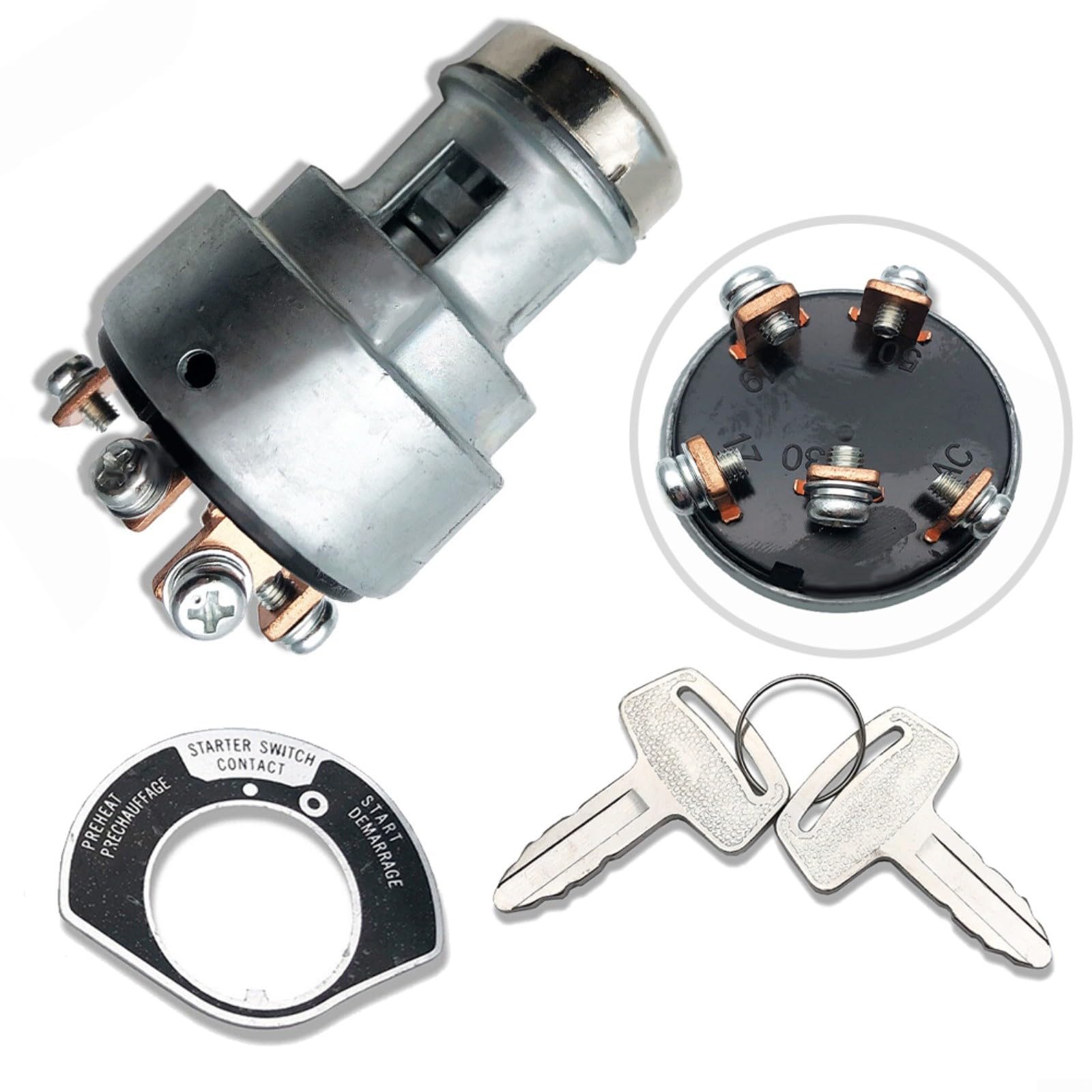 KiraKira Interruptor Kubota para cortacésped diésel y de gas, número de pieza 66706-55120 1E013-63590, incluye 2 y junta, fácil instalación, plateado