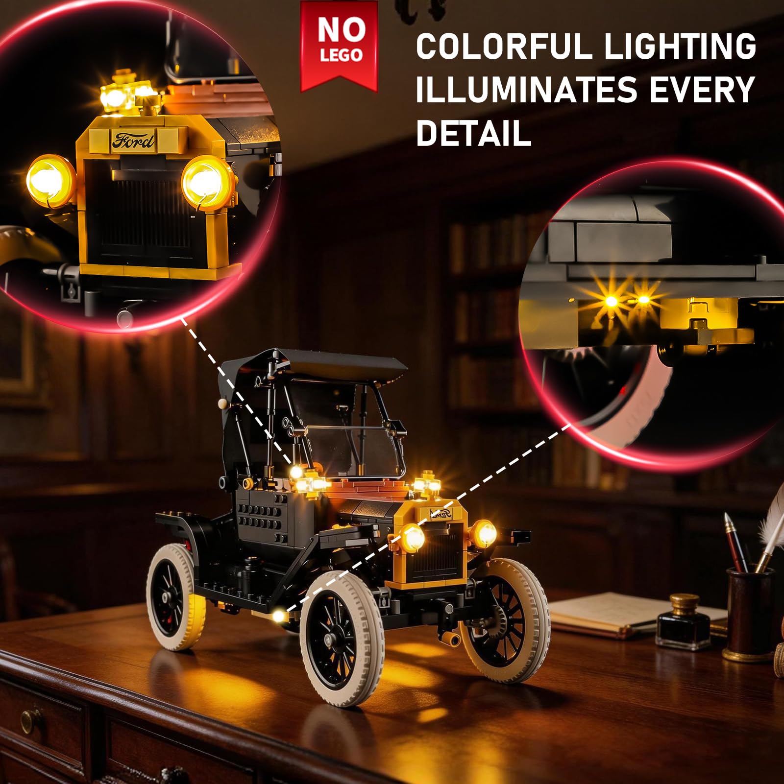 BRIKSMAX Zestaw oświetlenia 2.0 kompatybilny z zestawami klocków Lego Icons Ford Model T 11376 – oryginalne zestawy oświetlenia LED (tylko akcesoria) do ekspozycji, prezentów i kolekcjonerów