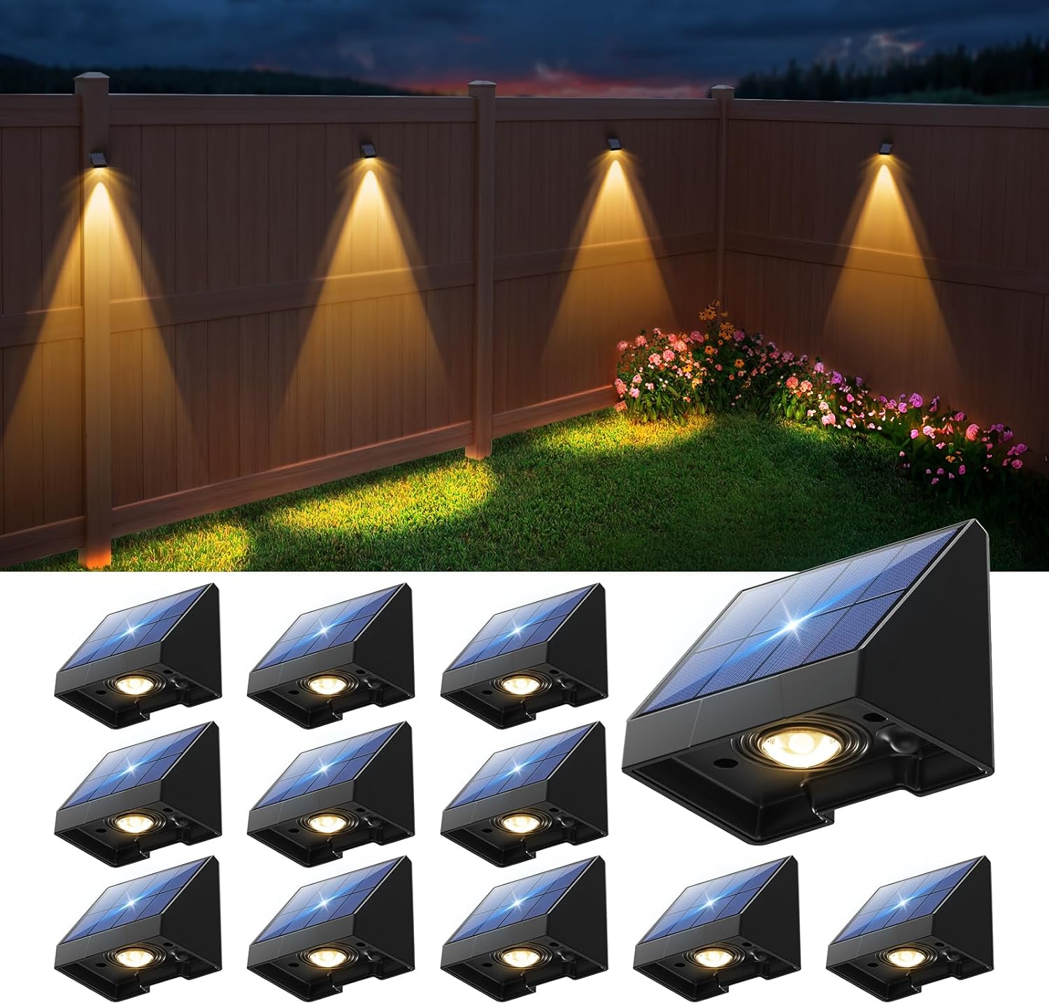 GVSHINE Fence Solar Lights Outdoor Waterproof,Spot Lensed LEDs Fence