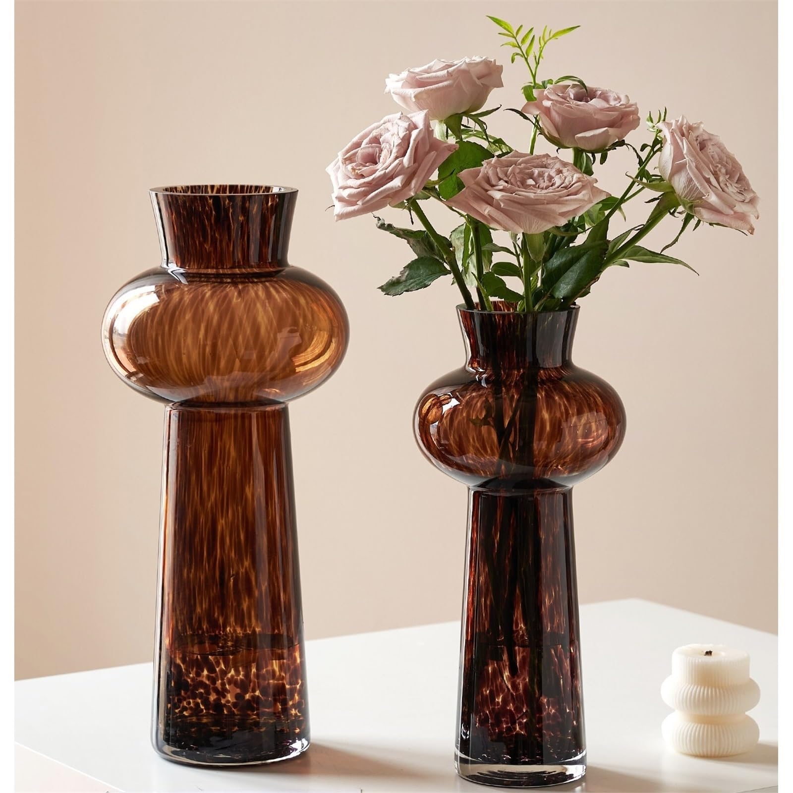 Vaso di Fiori Ornamenti Decorativi for la Decorazione dell'ingresso del Soggiorno Vaso di Vetro Creativo con Stampa Leopardata Lusso Leggero(M)