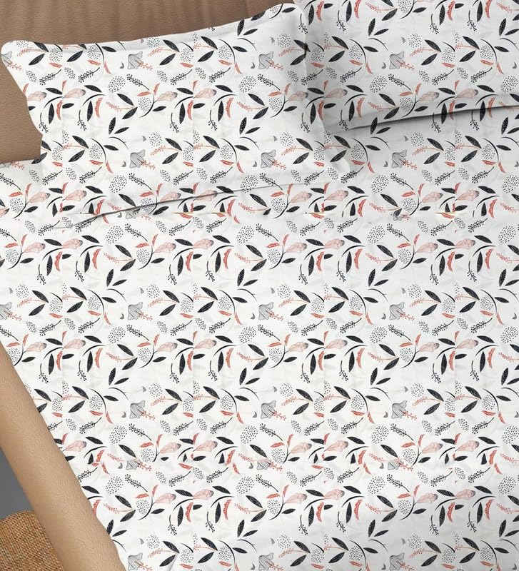Image of Bedsheet Bed with 2 Pillow Covers 100% Cotton 144 TC |Chadar - Flat Sheet with 2 Pillow Covers - Black Leaf Double