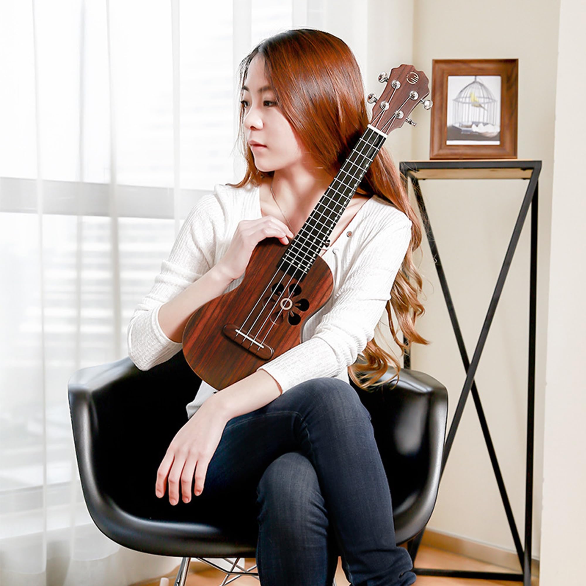 Inteligentne 4-strunowe ukulele, drewno różane, wzór pustych płatków, dedykowana aplikacja, połączenie Bluetooth, prezent dla początkujących, 23-calowy instrument, torba na prezenty