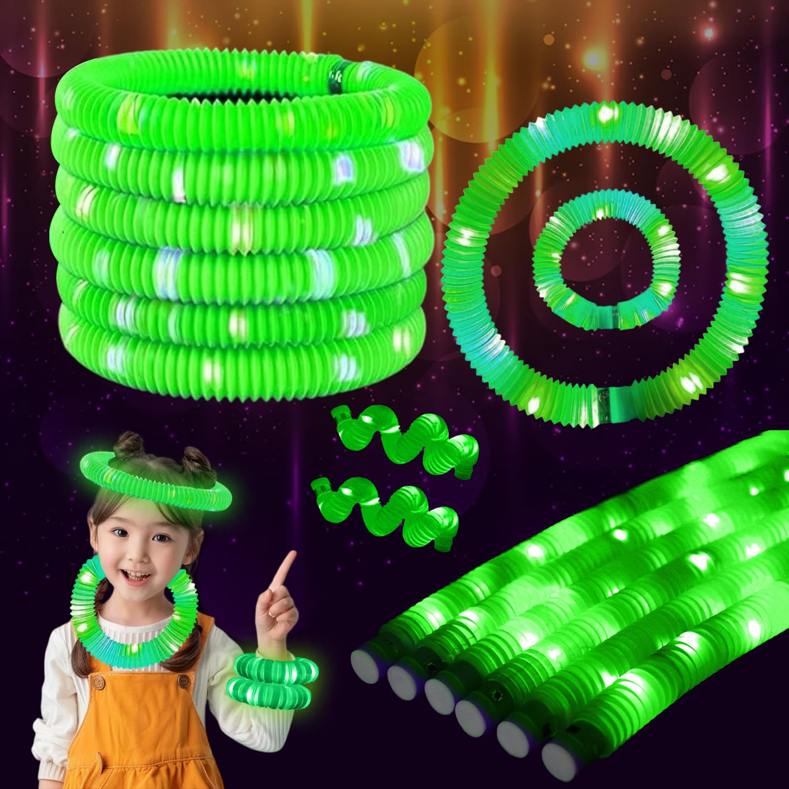 ERGDUTNK Green 6PCS Glow Sticks Stocking Stuffers Party Favors-Glow in The Dark Party Supplies for Kids and Adults, Perfect for Festivals, Birthday