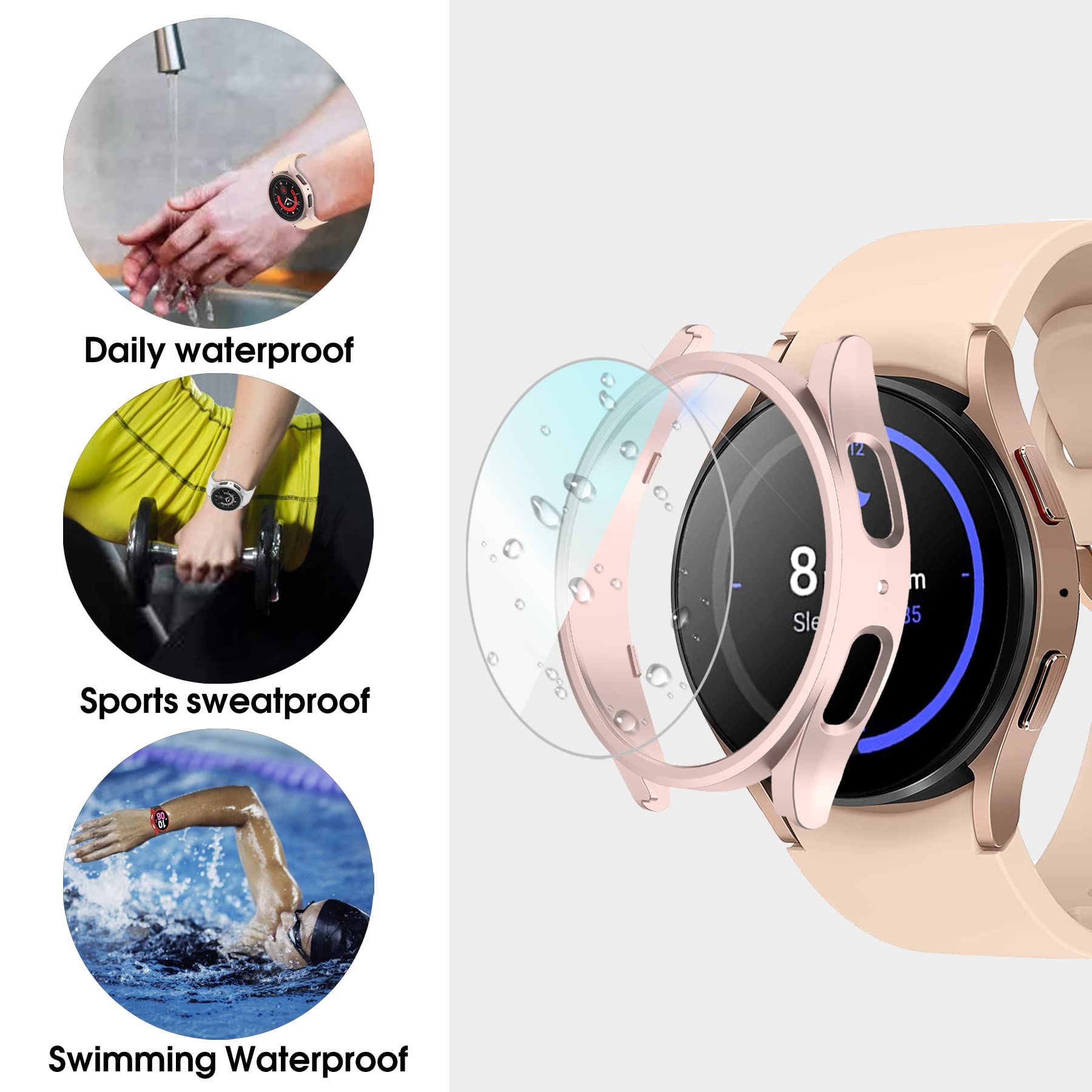 Confezione da 12 + 4 custodia per Samsung Galaxy Watch 5 Pro 45 mm con protezione in vetro temperato, impermeabile e rigida per PC bumper antigraffio compatibile con Galaxy Watch 5 Pro