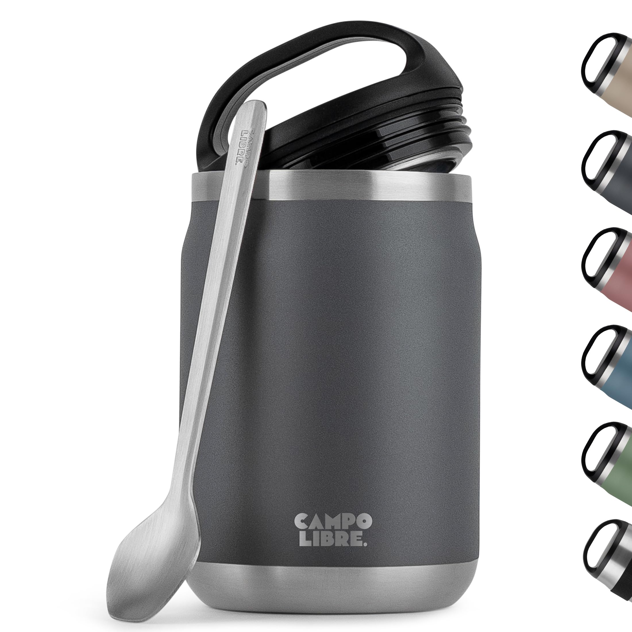 Campo Libre. Deep Grey Campo Libre.® Food Flask 800Ml – Thermo Lunch Box With Spoon, Bpa-Free Hot & Cold Food Container For Soup, Porridge, Baby Food, Camping Or School – Leakproof & Ideal For On-The-Go, Grey