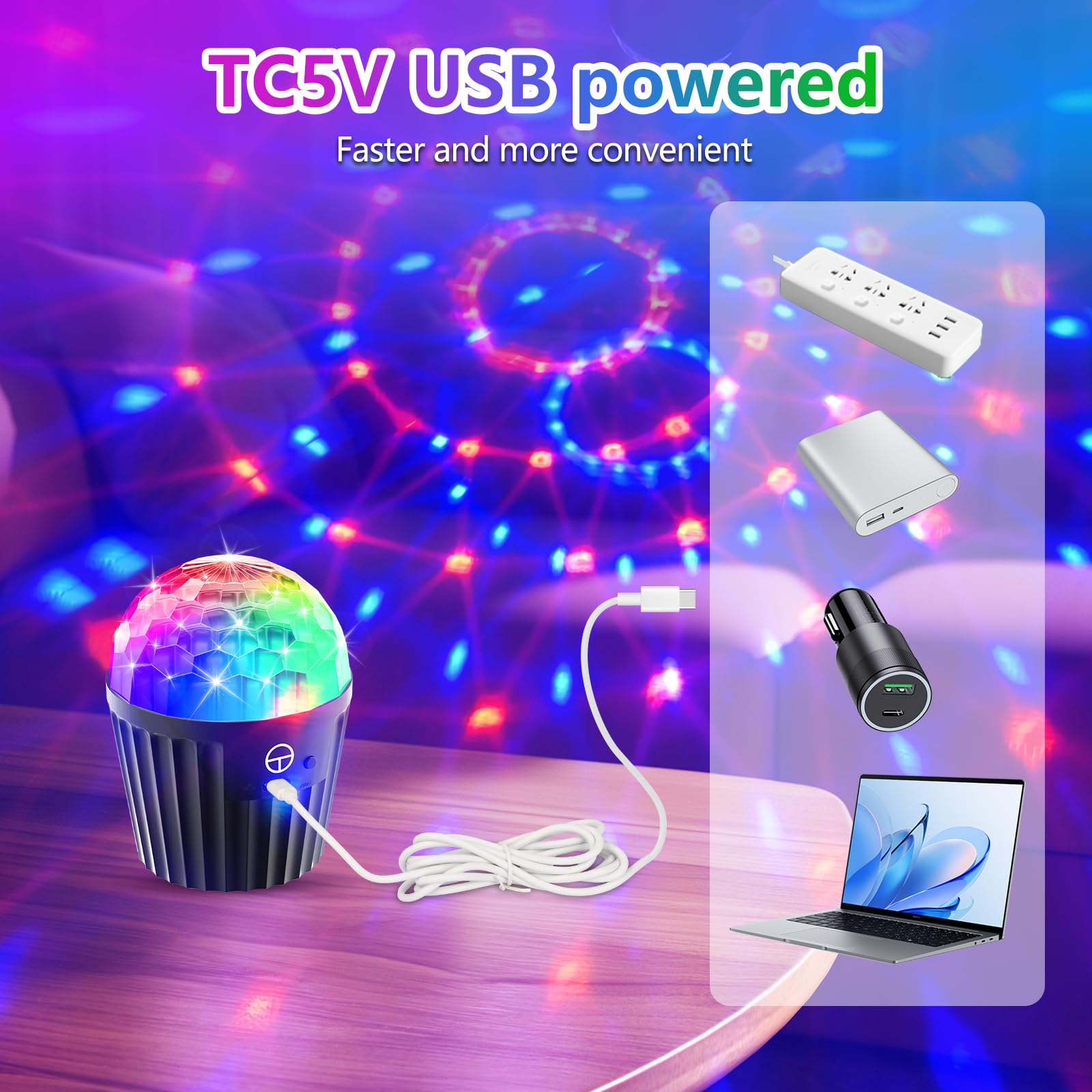 Mini luci discoteca, Luce da luci palla Festa Musicale Controllata10 Modalità Effetto Strobo luce discoteca Telecomando e USB 2M per Famiglia, Festa Disco Bambini, Feste, Club, Matrimoni