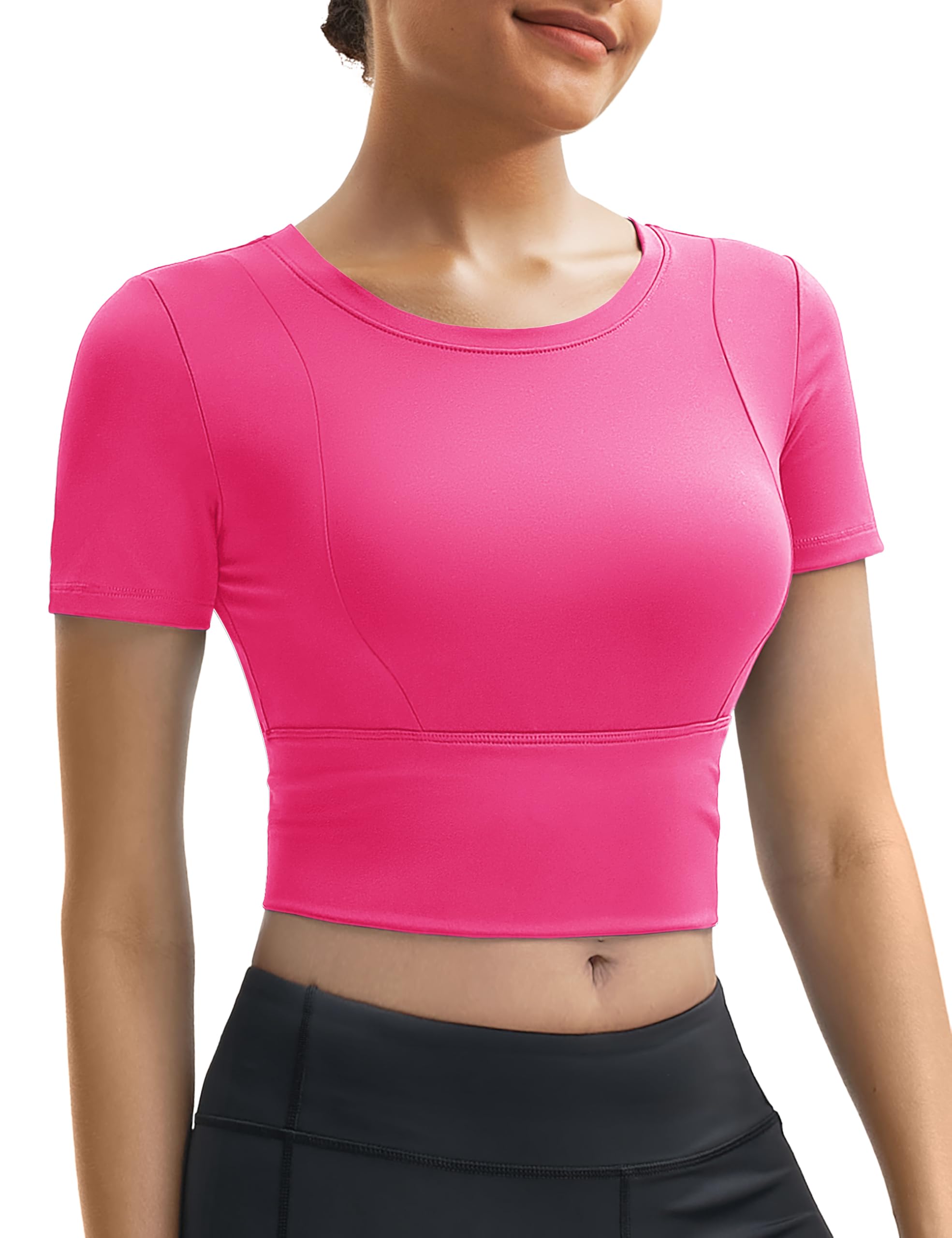 MAGCOMSEN Women's Crop Workout Tops Yoga Short Sleeve Athletic Shirts Cropped Slim Fit Gym Clothes Tight Tshirt Exercise